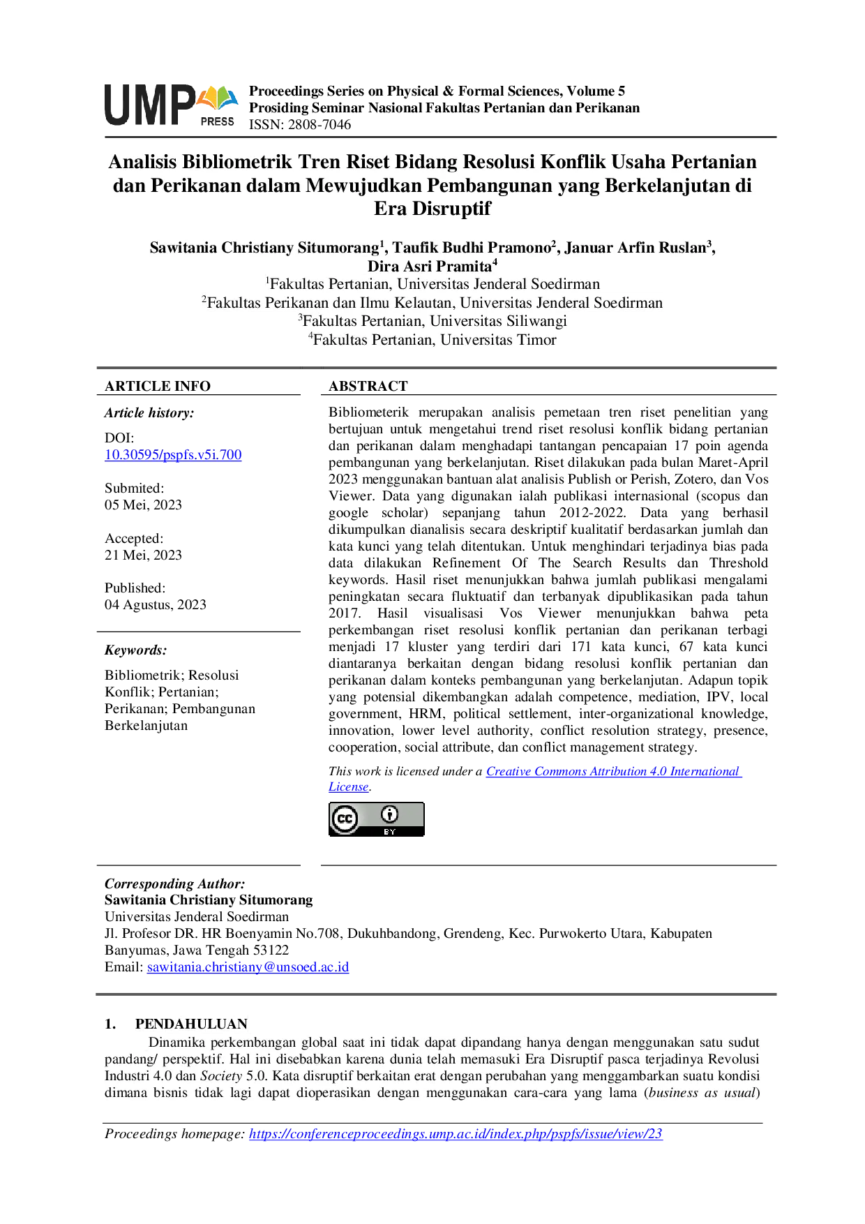 JURIS Analisis Bibliometrik Tren Riset Bidang Resolusi Konflik Usaha Pertanian dan Perikanan dalam Mewujudkan Pembangunan yang Berkelanjutan di Era Disruptif