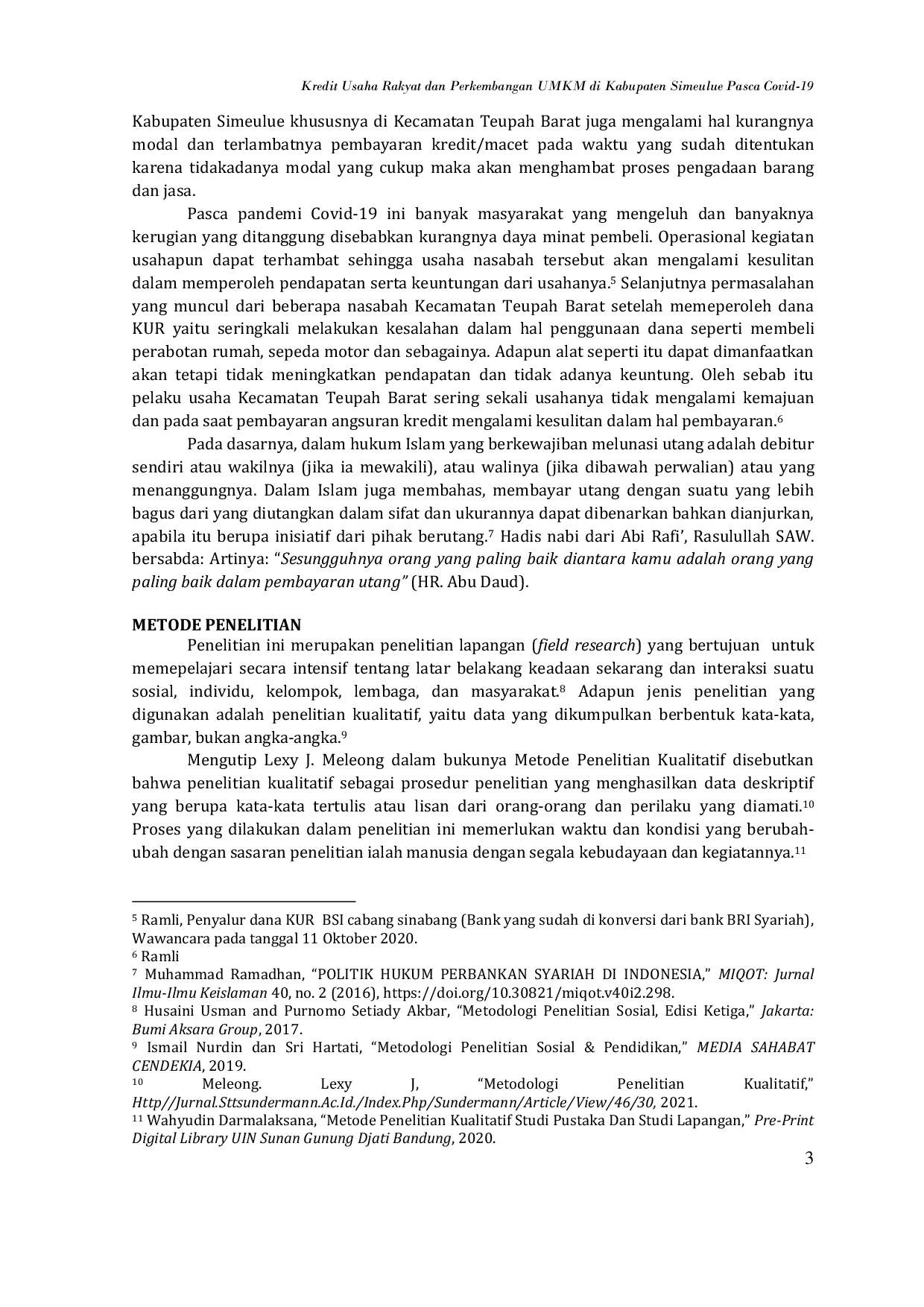 JURIS Kredit Usaha Rakyat dan Perkembangan UMKM di Kabupaten Simeulue Pasca Covid 19