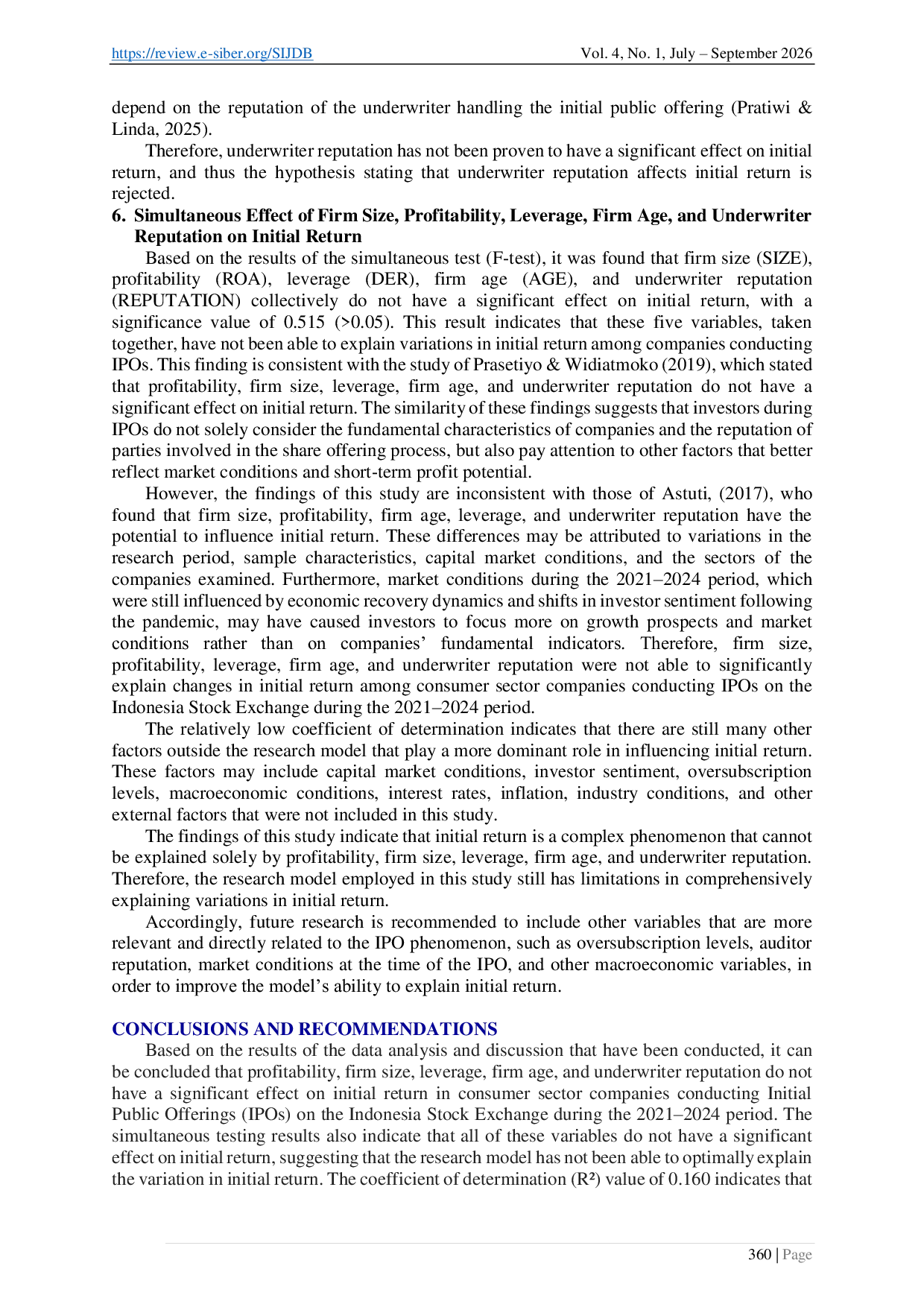 JURIS The Effect of Firm Size Profitability Leverage Firm Age and Underwriter Reputation on Initial returns of Consumer Sector Companies Conducting Initial Public Offerings IPOs on The Indonesia Stock