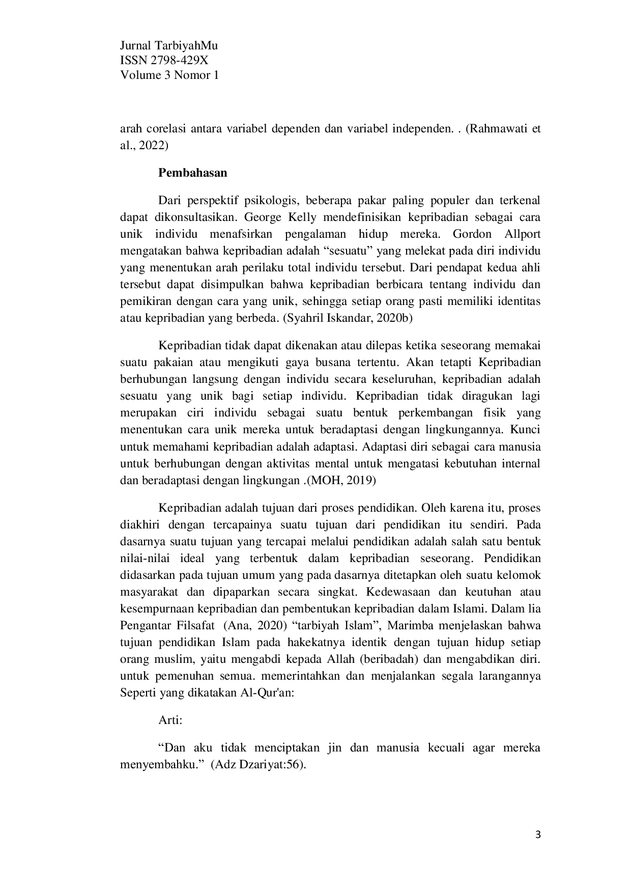 JURIS Pengaruh Kepribadian Siswa Terhadap Keterampilan Berbicara Bahsa Arab Di Mts Pancasila Kota Bengkulu