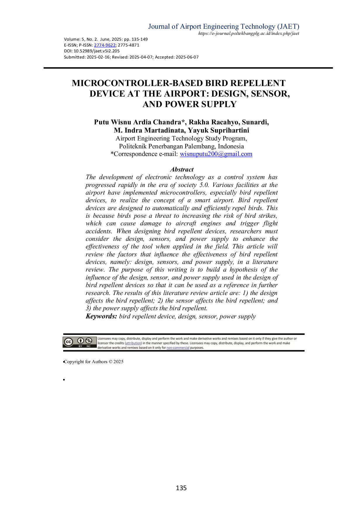 JURIS Microcontroller Based Bird Repellent Device at the Airport Design Sensor and Power Supply