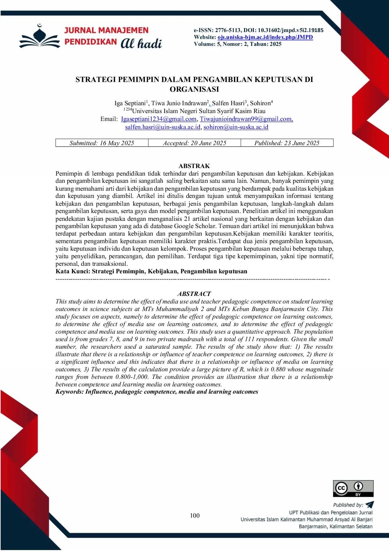 JURIS Strategi Pemimpin Dalam Pengambilan Keputusan Di Organisasi