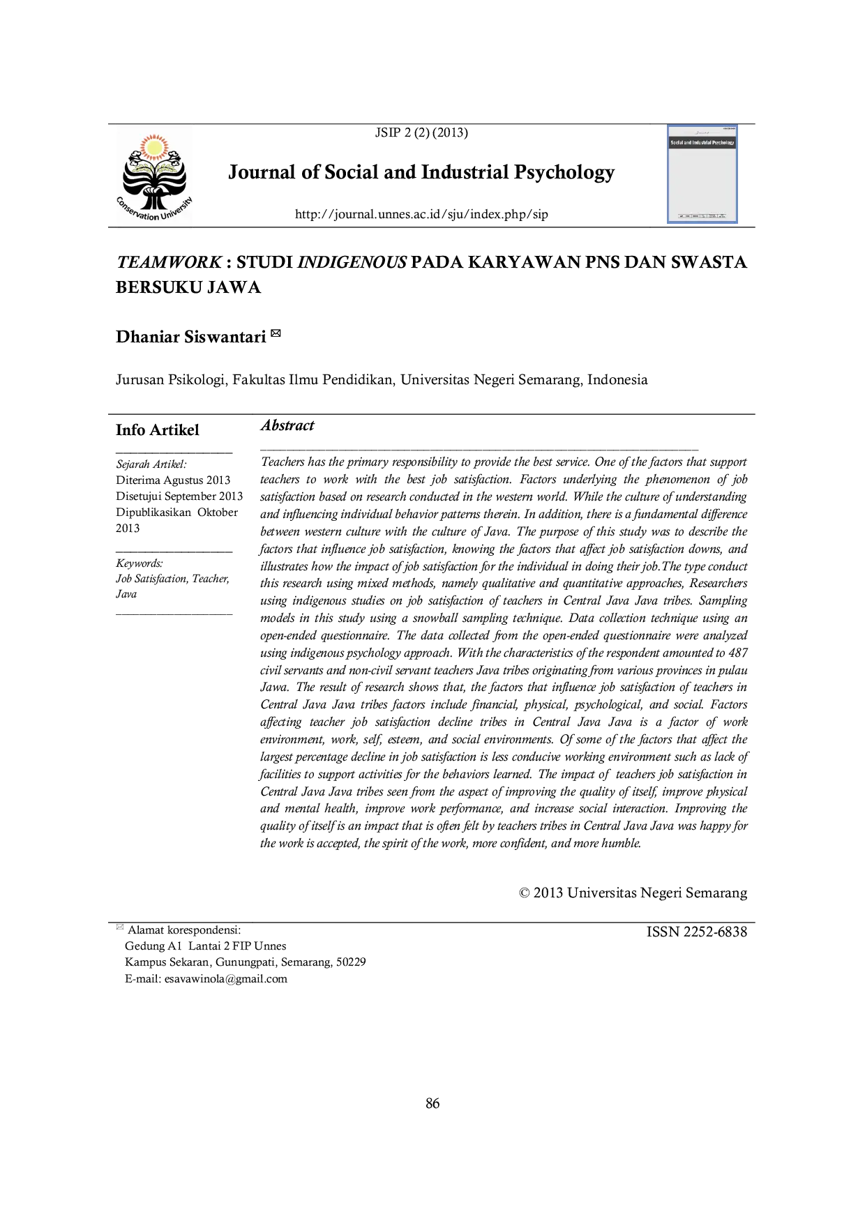 JURIS Teamwork Studi Indigenous Pada Karyawan PNS Dan Swasta Bersuku Jawa