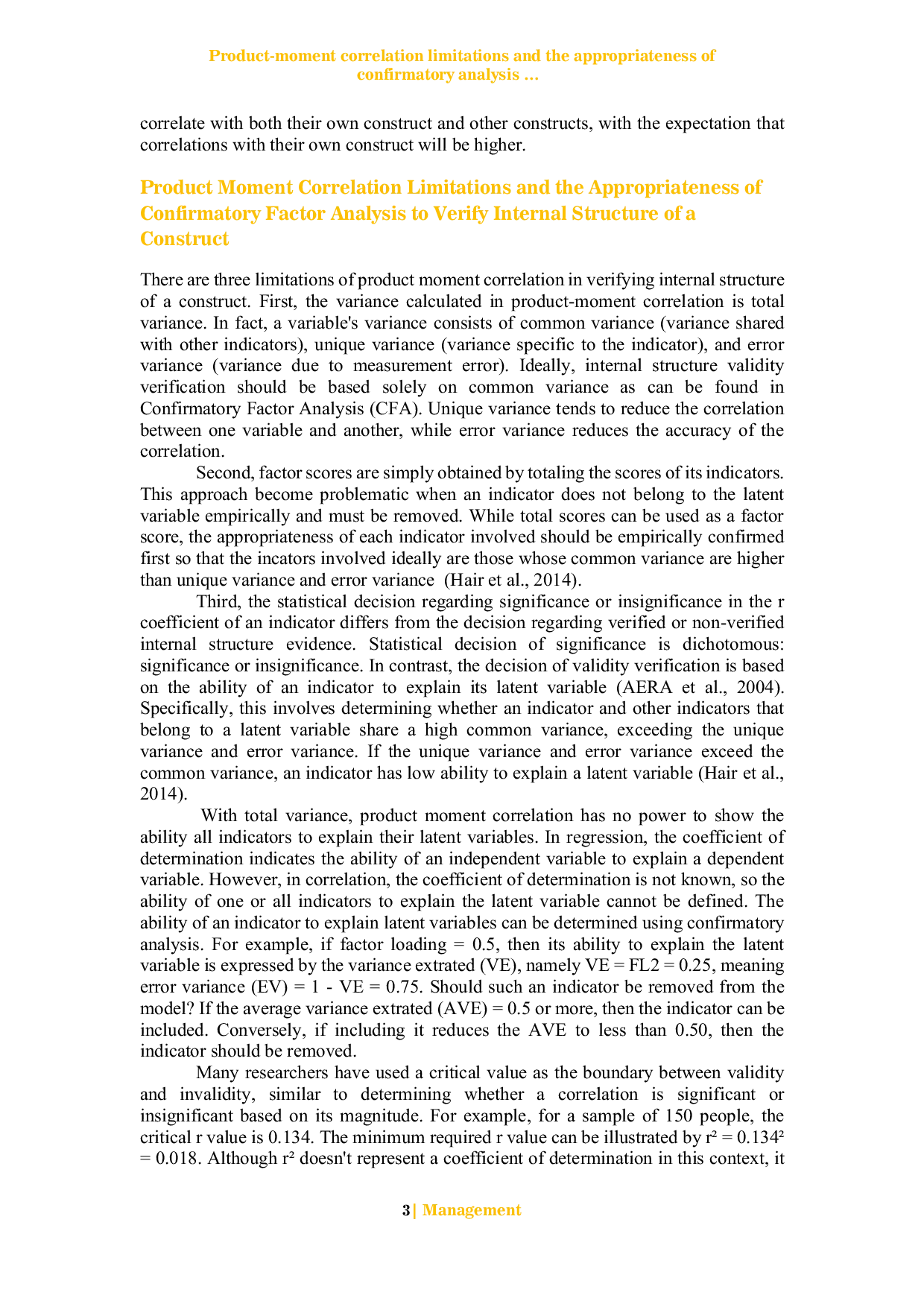 JURIS Product moment Correlation Limitations and the Appropriateness of Confirmatory Analysis to Verify Internal Structure of a Construct A Critical Review