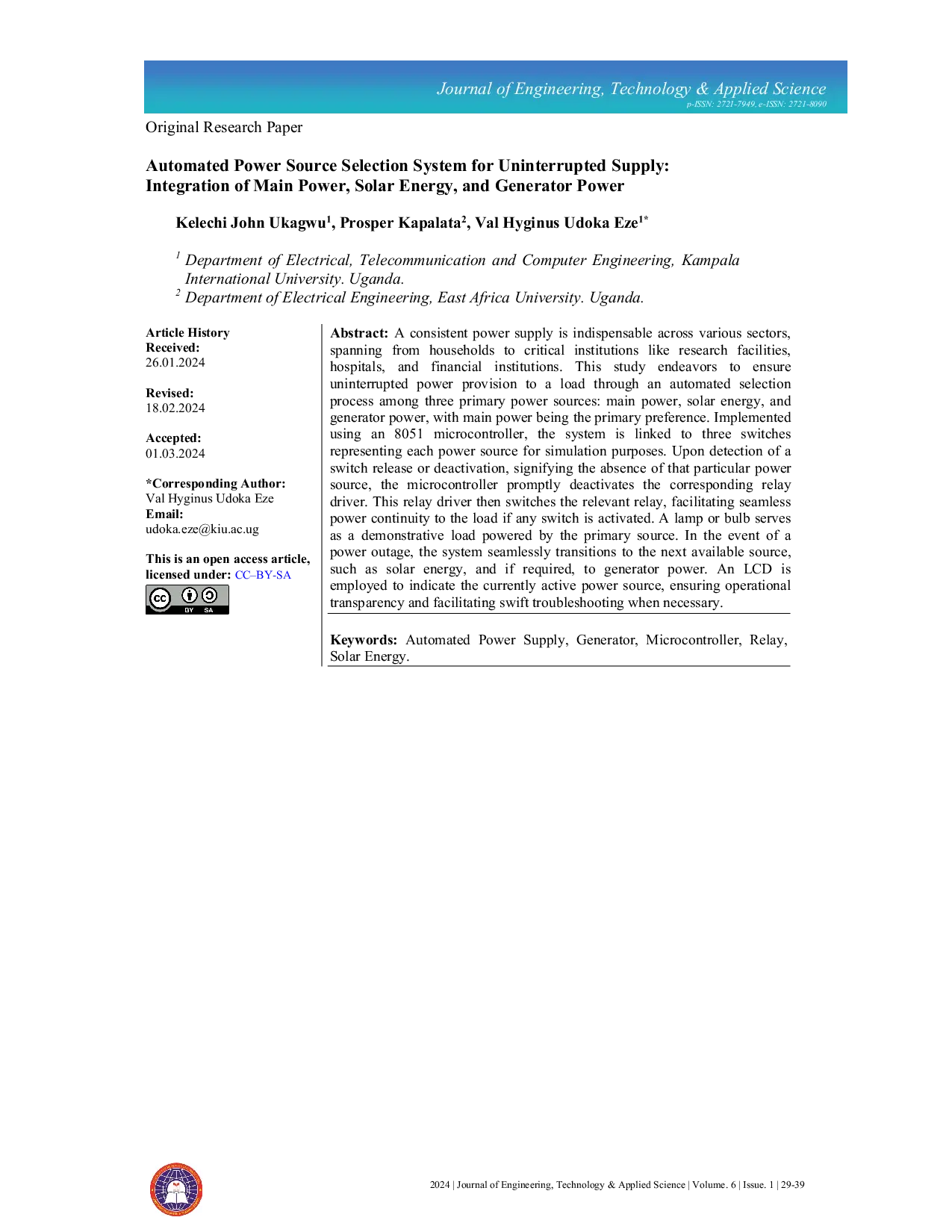 JURIS Automated Power Source Selection System for Uninterrupted Supply Integration of Main Power Solar Energy and Generator Power