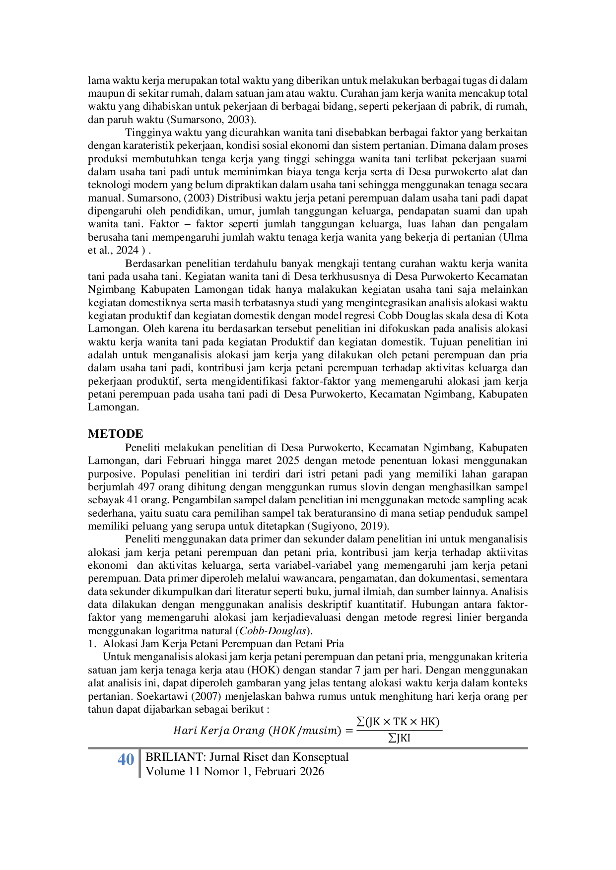 JURIS Curahan Waktu Kerja Wanita Tani Pada Usaha tani Padi di Desa Purwokerto Kecamatan Ngimbang Kabupaten Lamongan