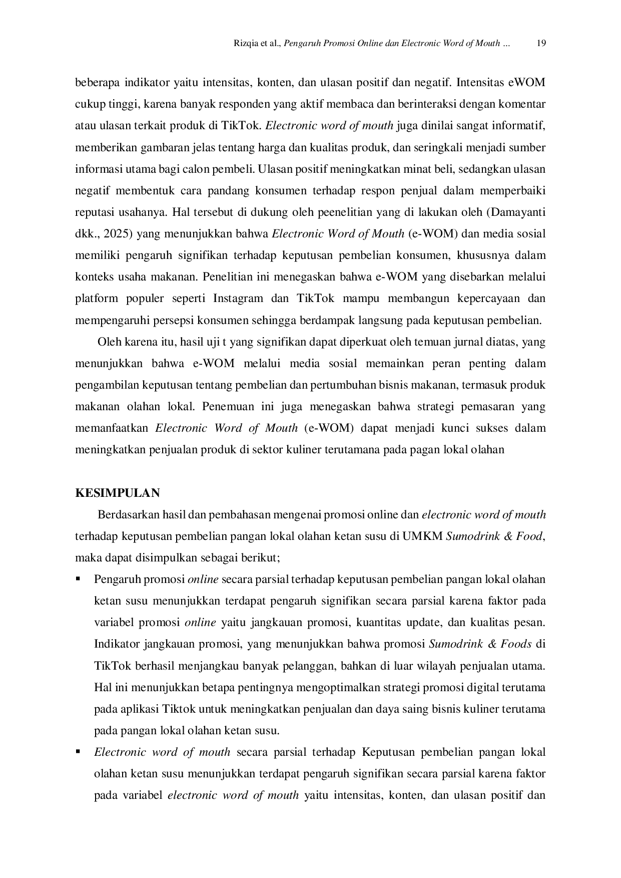 JURIS Pengaruh Promosi Online dan Electronic Word of Mouth di Aplikasi Tiktok Terhadap Keputusan Pembelian Pangan Lokal Olahan Ketan Susu