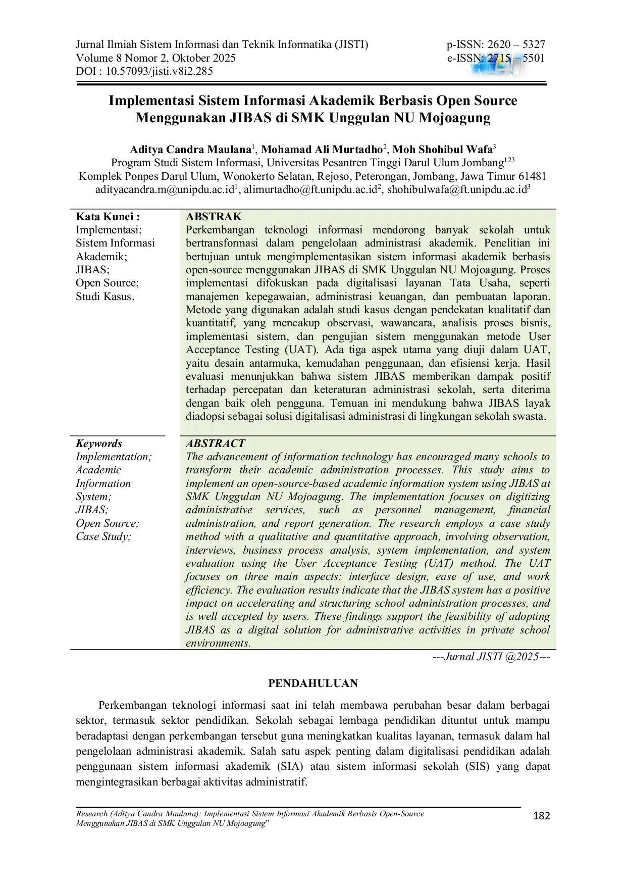 JURIS Implementasi Sistem Informasi Akademik Berbasis Open Source Menggunakan JIBAS di SMK Unggulan NU Mojoagung