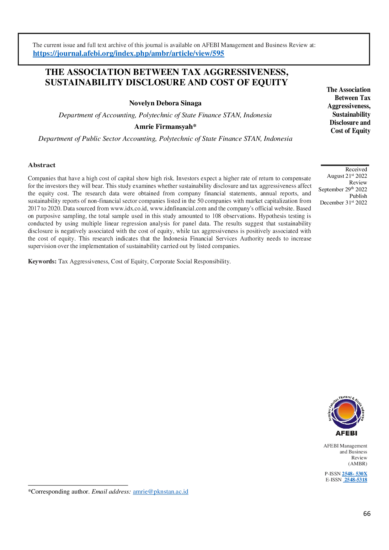 juris The Association Between Tax Aggressiveness Sustainability Disclosure and Cost of Equity
