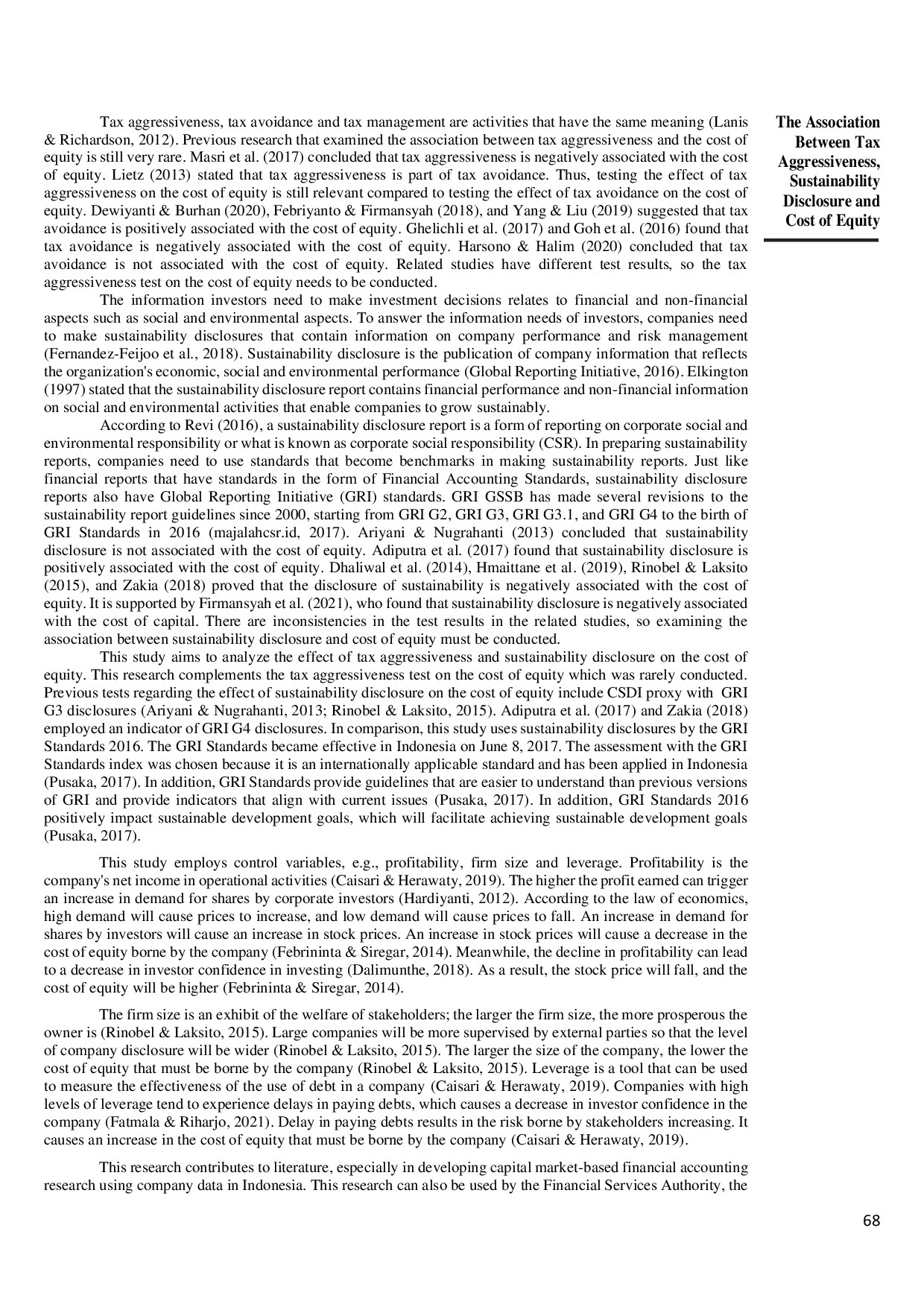 juris The Association Between Tax Aggressiveness Sustainability Disclosure and Cost of Equity