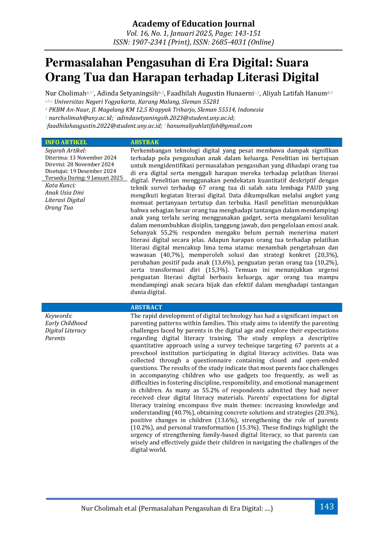 JURIS Permasalahan Pengasuhan di Era Digital Suara Orang Tua dan Harapan terhadap Literasi Digital