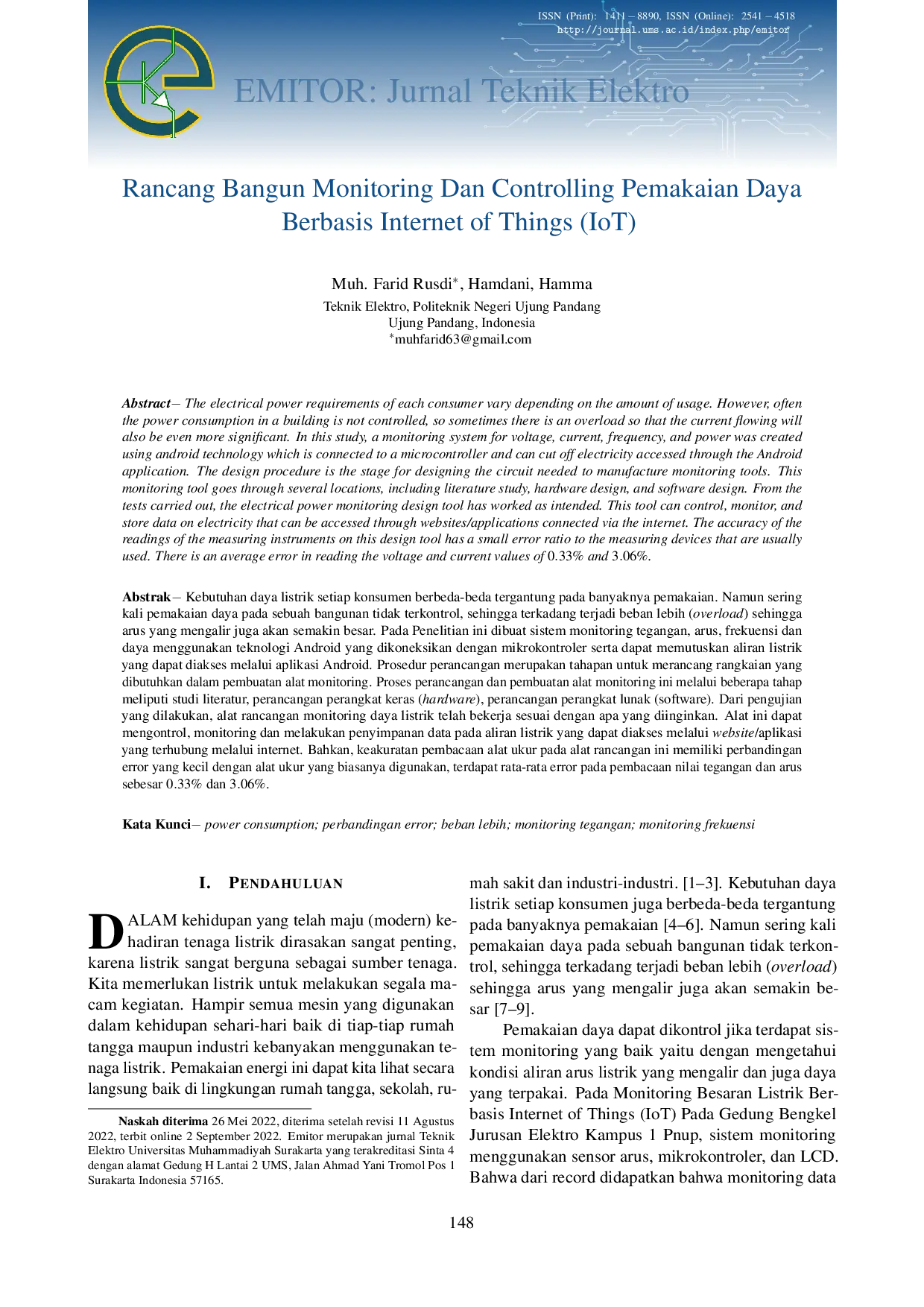 JURIS Rancang Bangun Monitoring Dan Controlling Pemakaian Daya Berbasis Internet Of Things Iot
