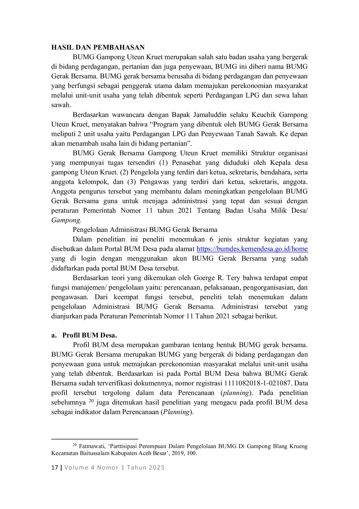 JURIS Pengelolaan Administrasi Bumdesa Gampong Uteun Kruet Berdasarkan Peraturan Pemerintah Nomor 11 Tahun 2021