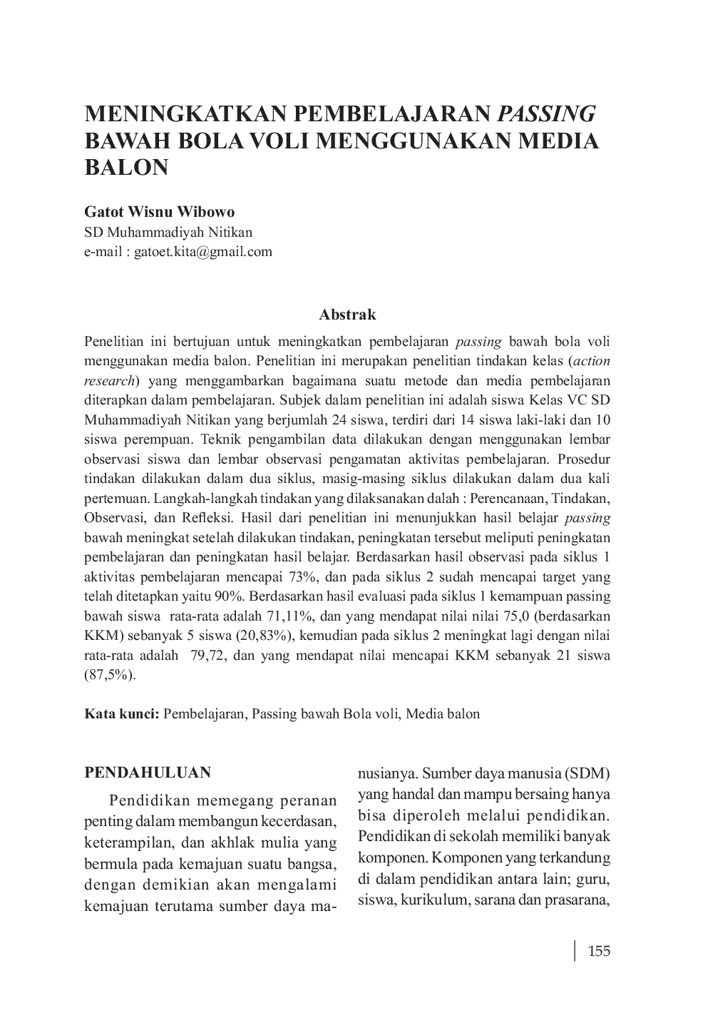 JURIS MENINGKATKAN PEMBELAJARAN PASSING BAWAH BOLA VOLI MENGGUNAKAN MEDIA BALON