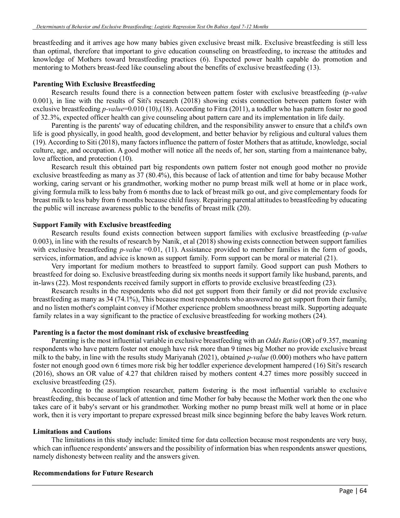 JURIS Determinants Of Behavior And Exclusive Breastfeeding Logistic Regression Test On Babies Aged 7 12 Months
