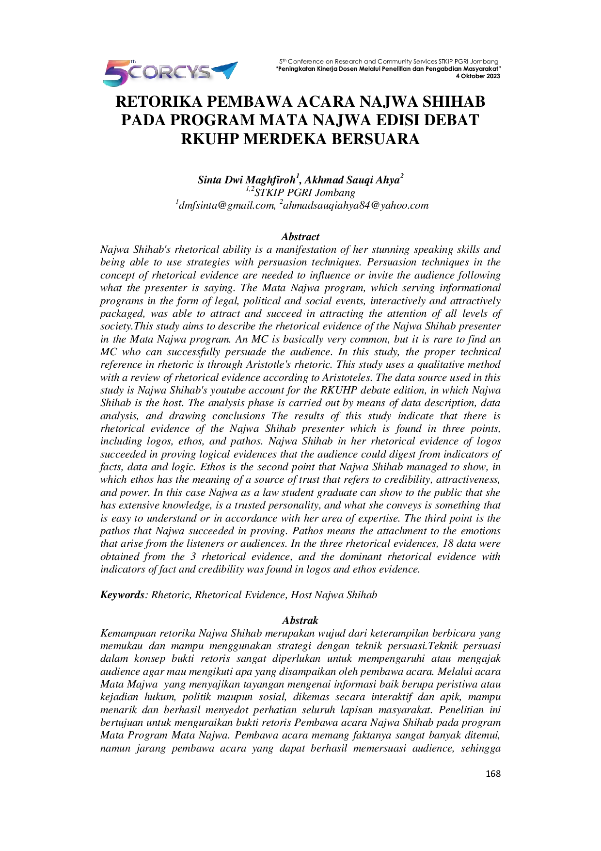 JURIS Retorika Pembawa Acara Najwa Shihab Pada Program Mata Najwa Edisi Debat RKUHP Merdeka Bersuara