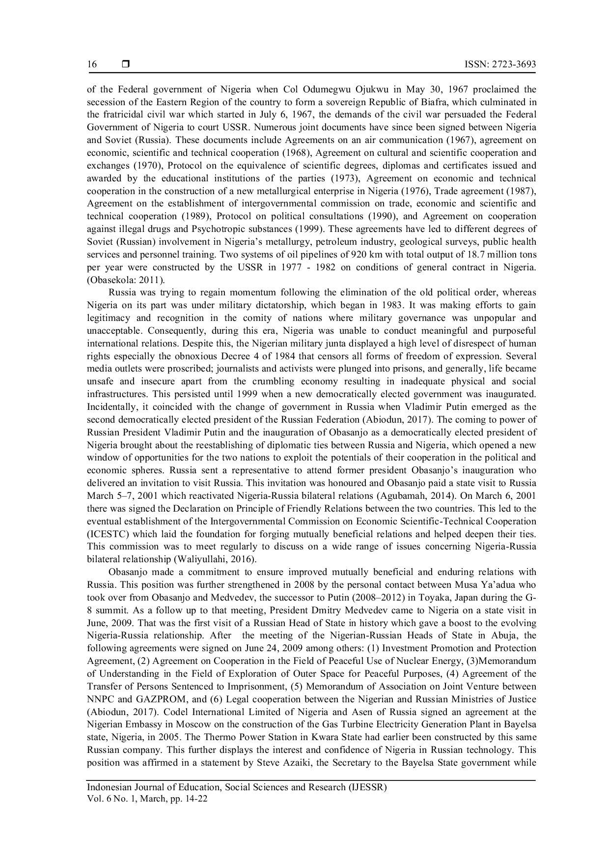 JURIS Nigeria And Russian Economic Relations The Post Cold War Experience