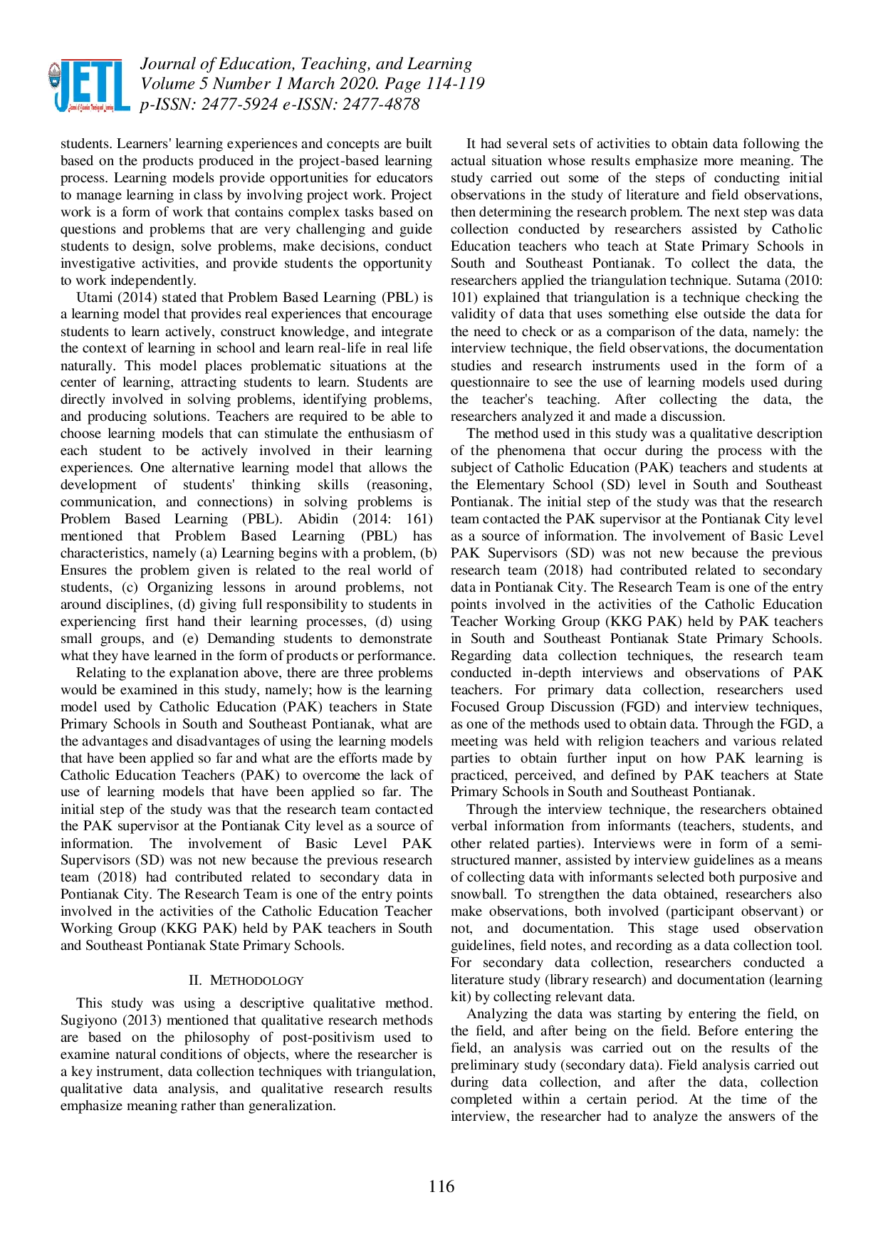 juris Analyzing the Use of Catholic Learning Model for the State Primary Schools in South and Southeast Pontianak