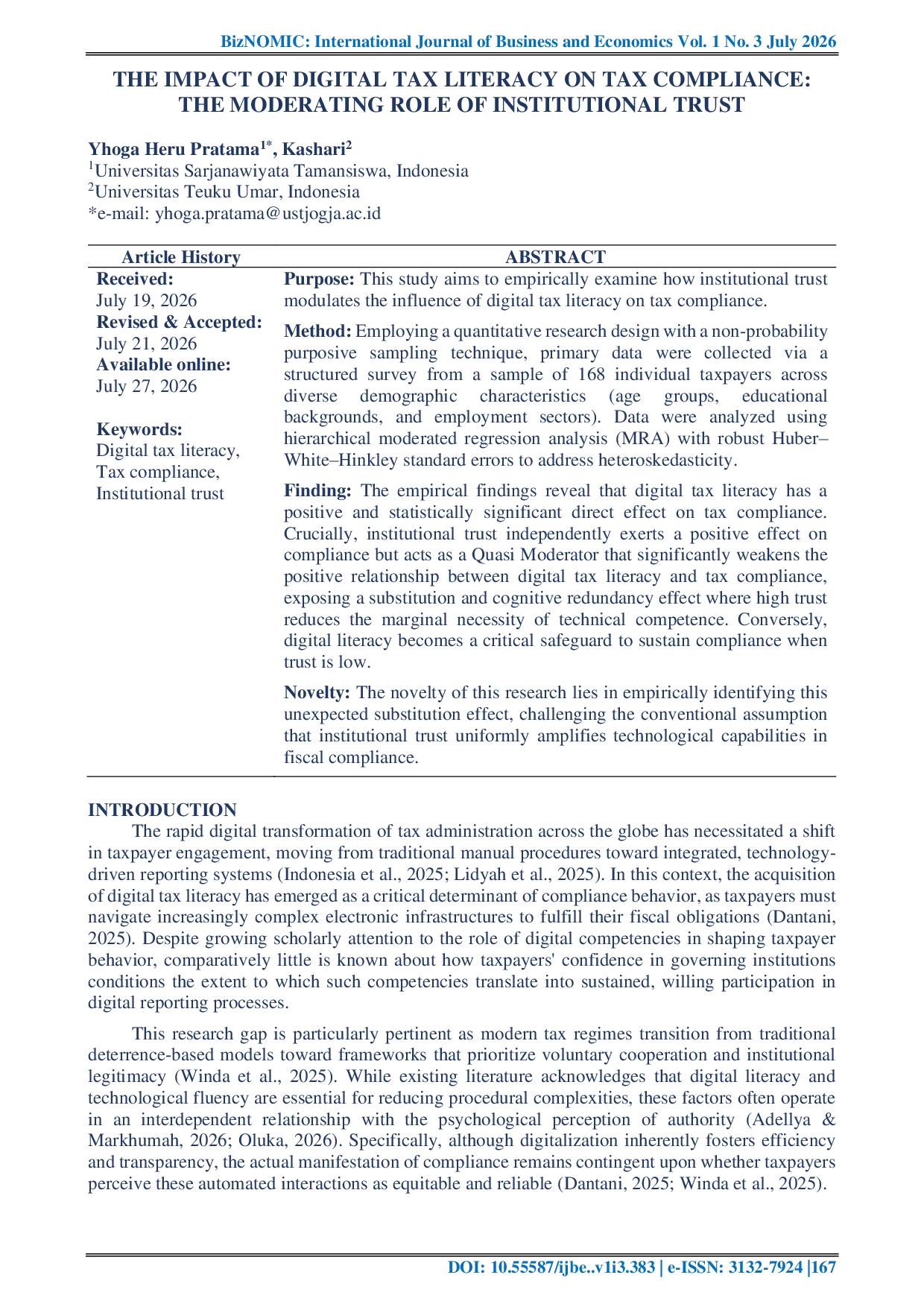 JURIS The Impact Of Digital Tax Literacy On Tax Compliance The Moderating Role Of Institutional Trust