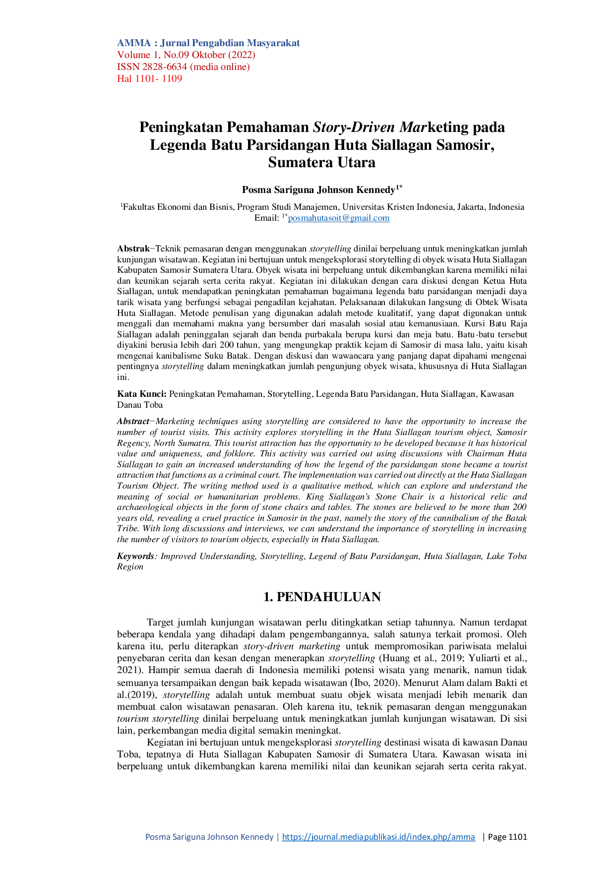 JURIS Peningkatan Pemahaman Story Driven Marketing pada Legenda Batu Parsidangan Huta Siallagan Samosir Sumatera Utara