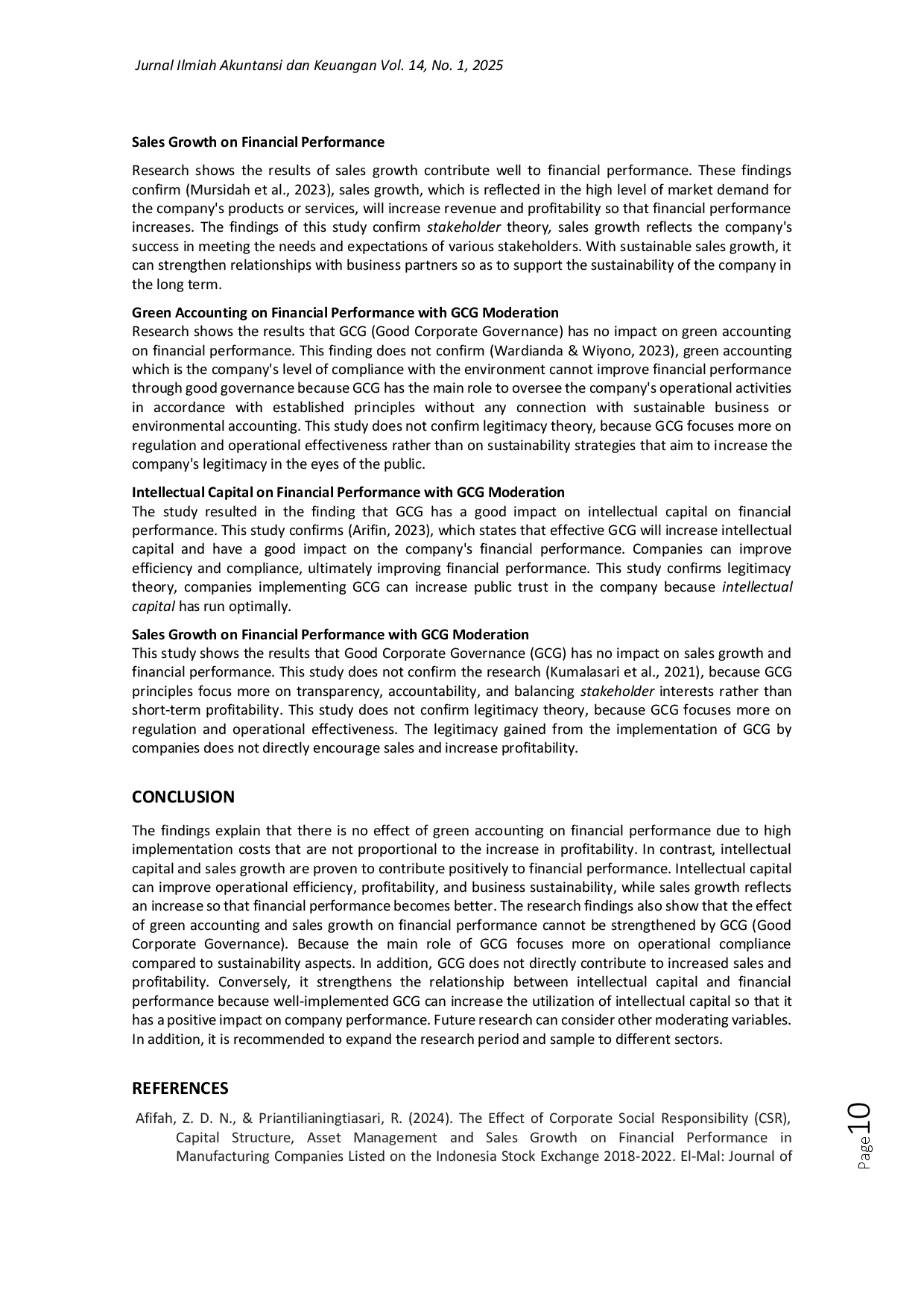 juris The Effect of Green Accounting Intellectual Capital Sales Growth on Financial Performance with GCG Moderation