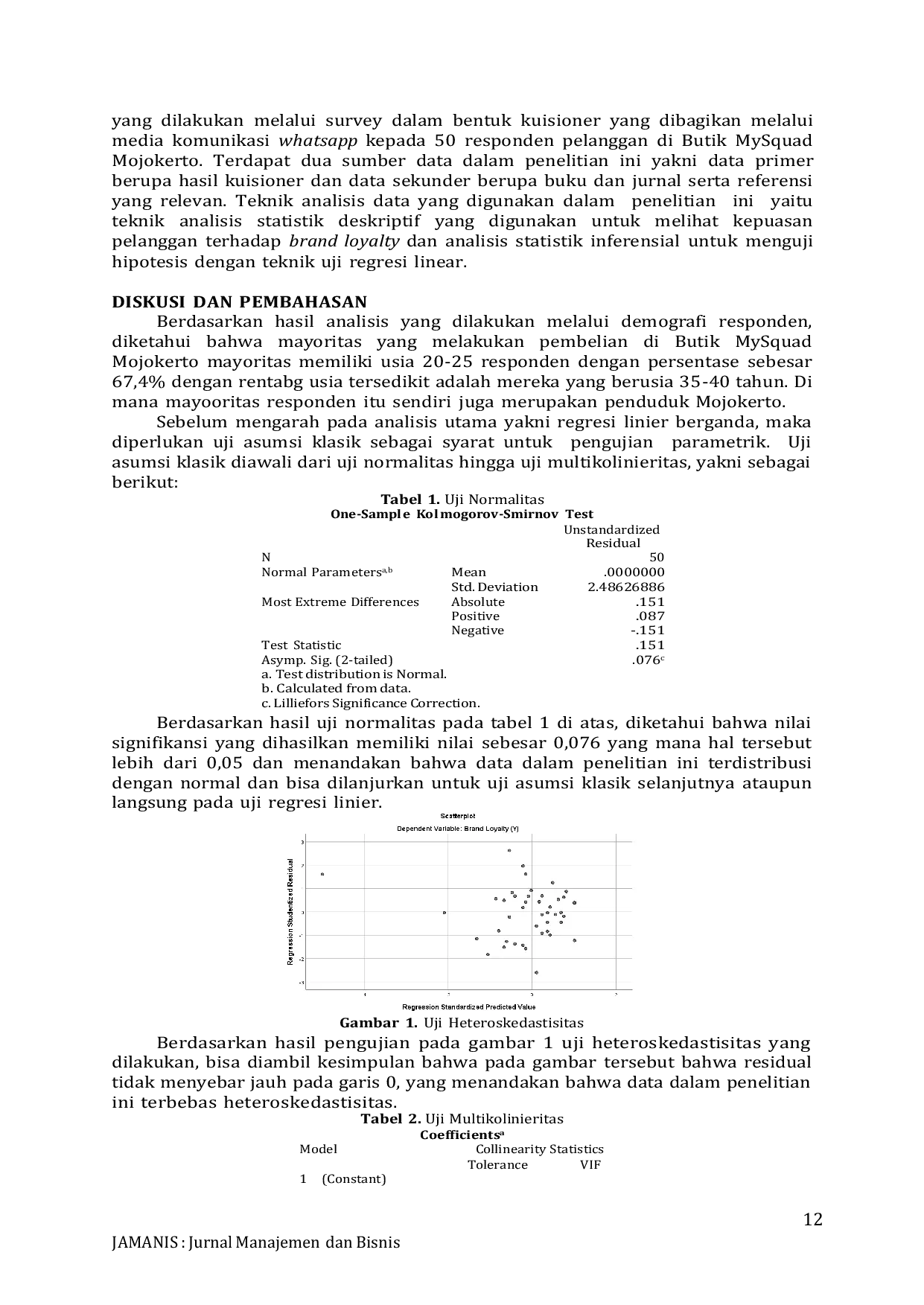 JURIS Analisis Pengaruh Kepercayaan dan Kepuasan Pelanggan terhadap Brand Loyalty Studi pada Butik MySquad di Kota Mojokerto