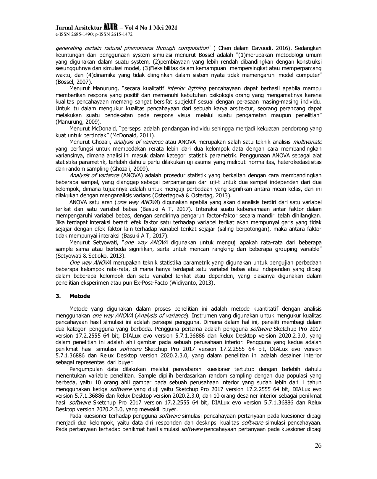 JURIS Kualitas Simulasi Interior Lighting Berbasis Persepsi Menggunakan Oneway Anova