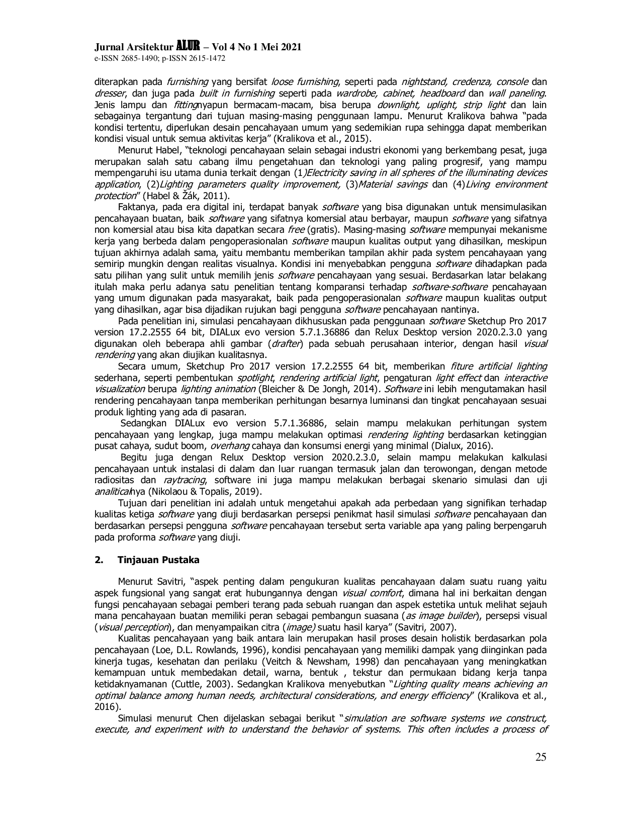 JURIS Kualitas Simulasi Interior Lighting Berbasis Persepsi Menggunakan Oneway Anova