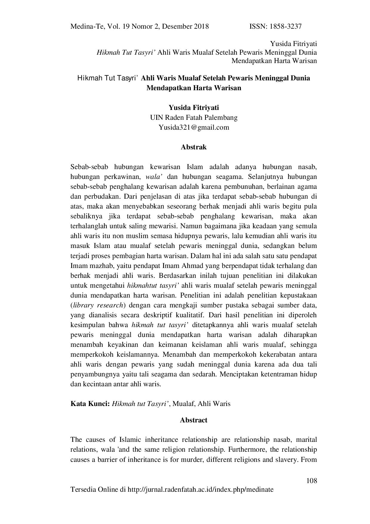 JURIS Hikmah Tut Tasyri Ahli Waris Mualaf Setelah Pewaris Meninggal Dunia Mendapatkan Harta Warisan