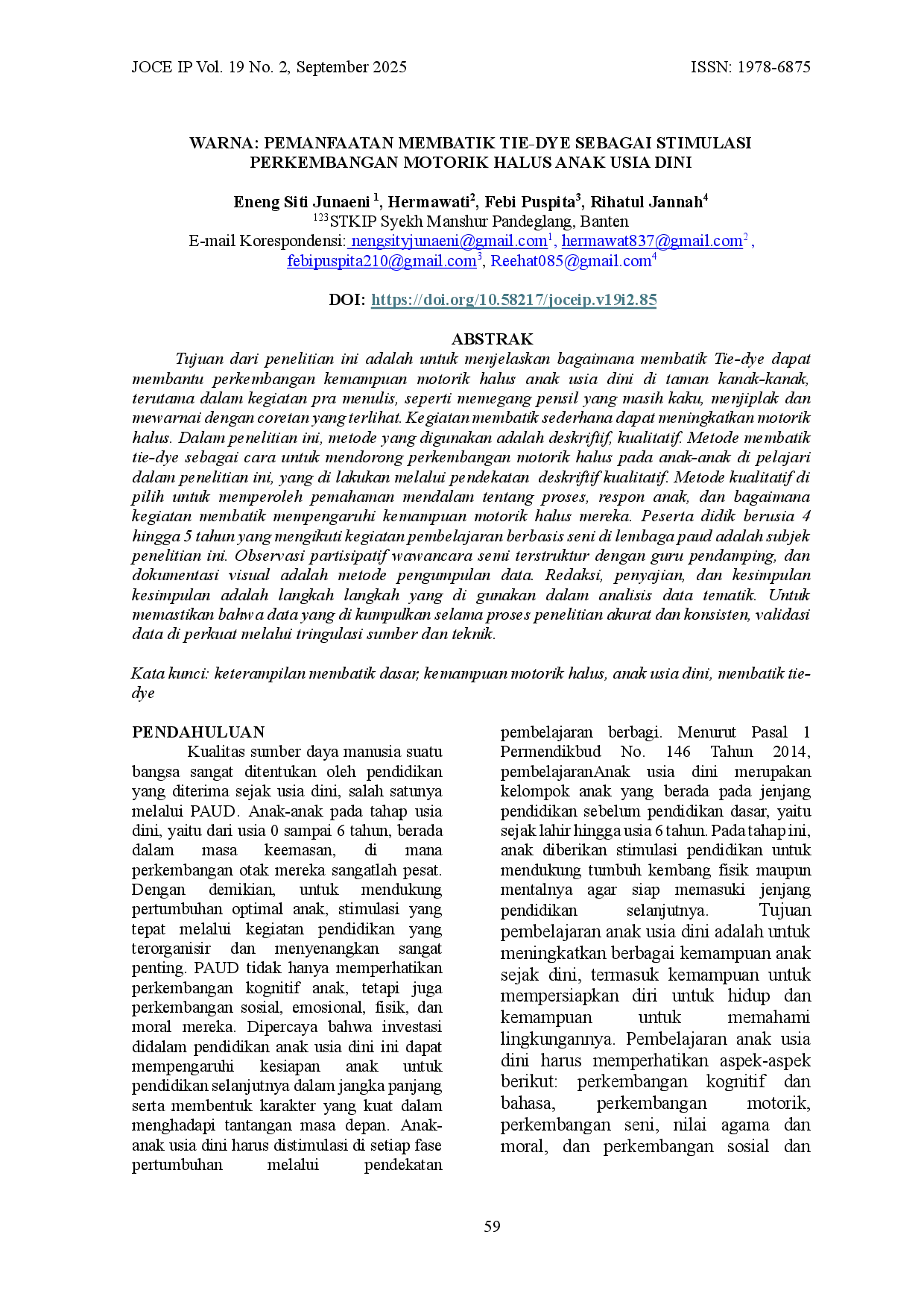 JURIS Warna Pemanfaatan Membatik Tie Dye Sebagai Stimulasi Perkembangan Motorik Halus Anak Usia Dini