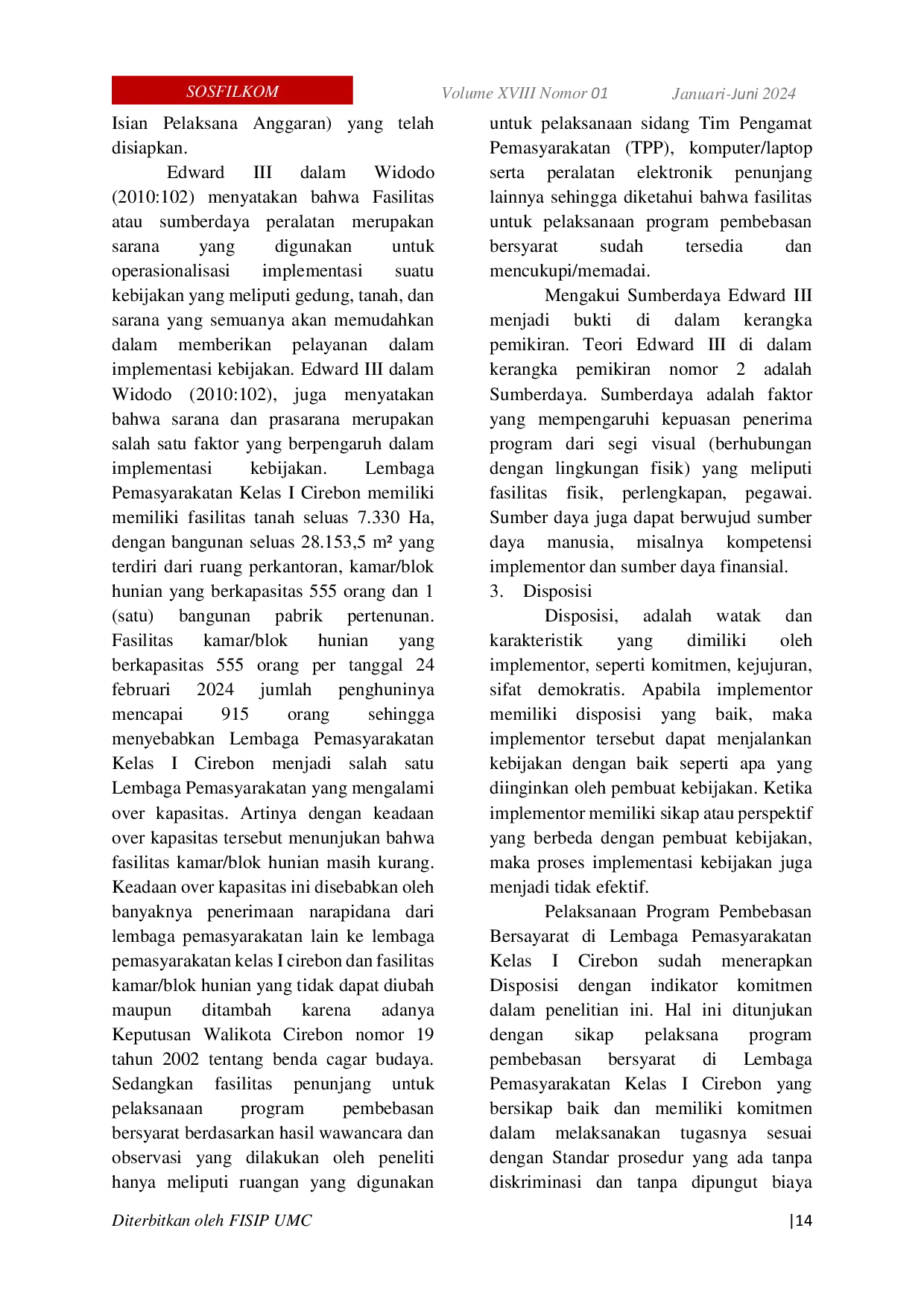 JURIS Implementasi Program Pembebasan Bersyarat Di Lembaga Pemasyarakatan Kelas I Cirebon