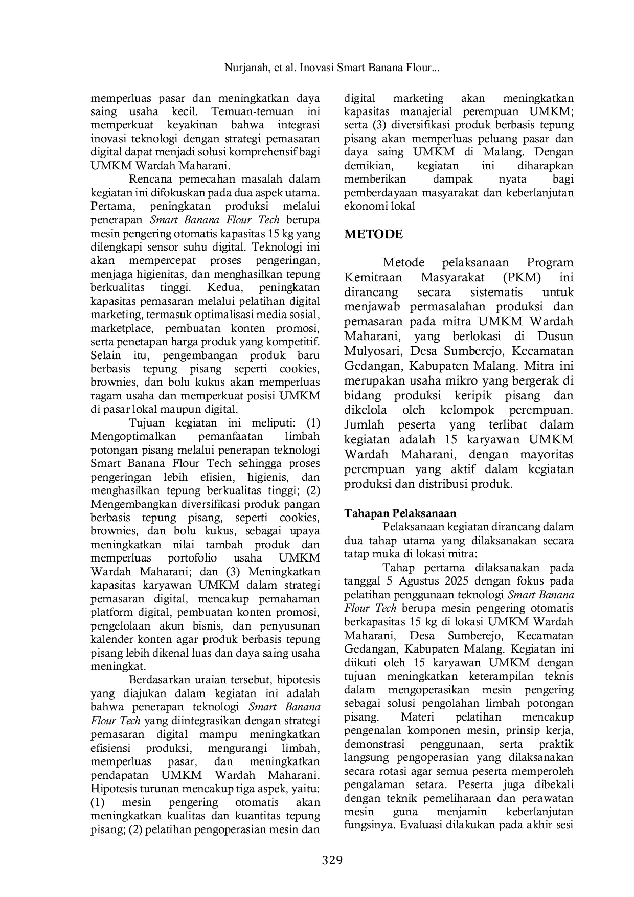 JURIS Inovasi Smart Banana Flour Tech dan Strategi Pemasaran Digital untuk Pemberdayaan UMKM Wardah Maharani