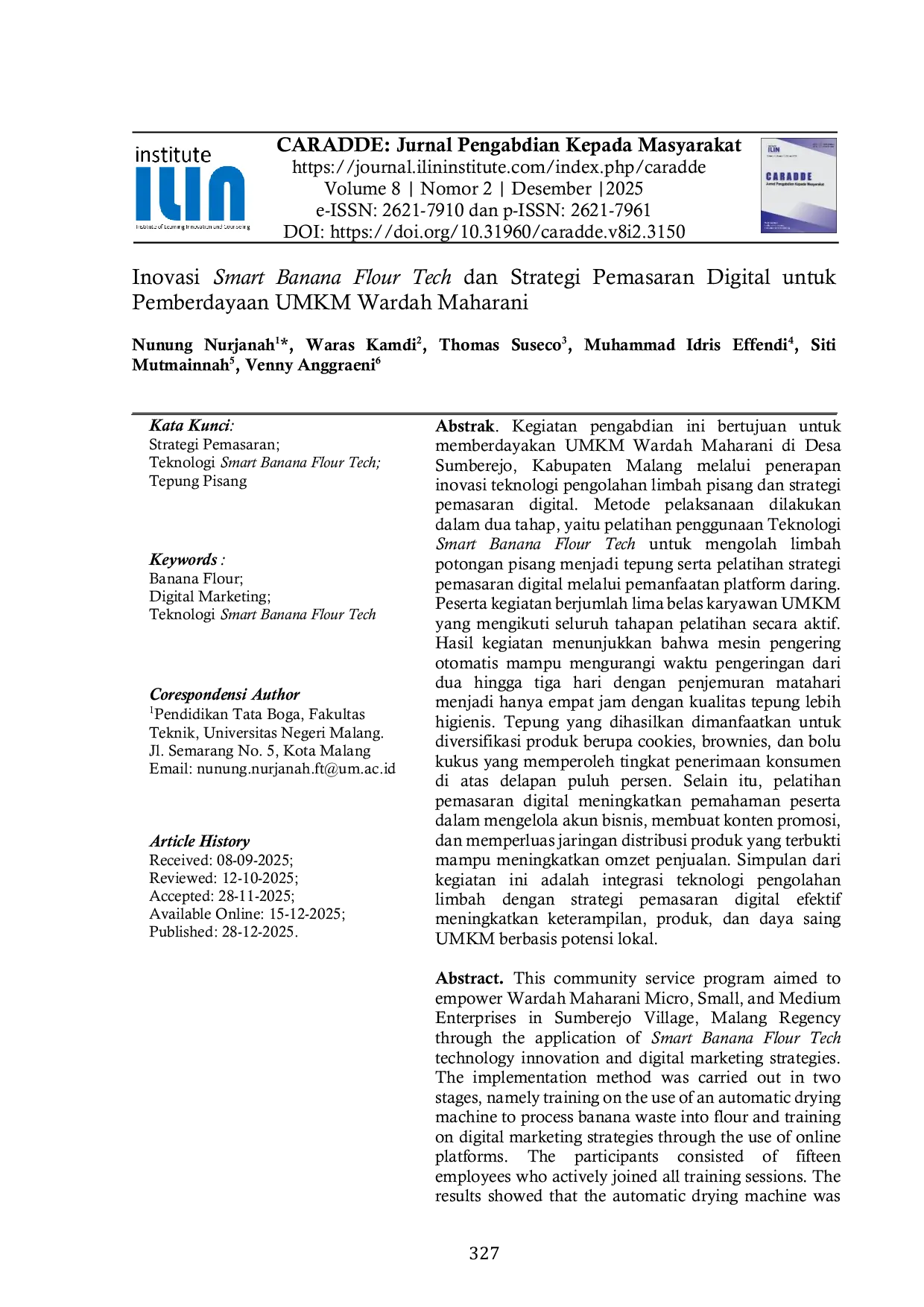 JURIS Inovasi Smart Banana Flour Tech dan Strategi Pemasaran Digital untuk Pemberdayaan UMKM Wardah Maharani