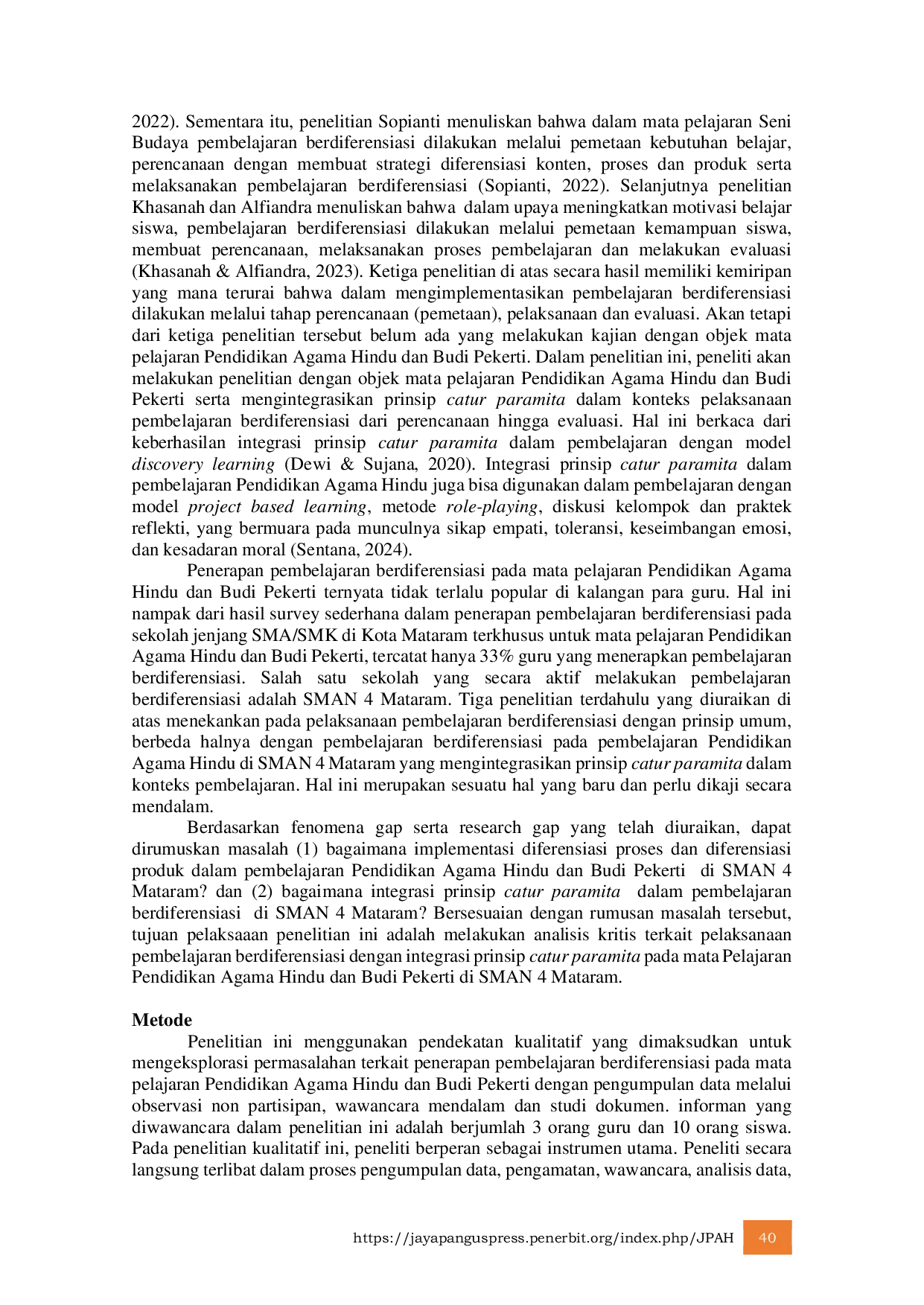 JURIS Integrasi Prinsip Catur Paramita Dalam Pembelajaran Berdiferensiasi Pada Pendidikan Agama Hindu Studi Kasus Di SMAN 4 Mataram