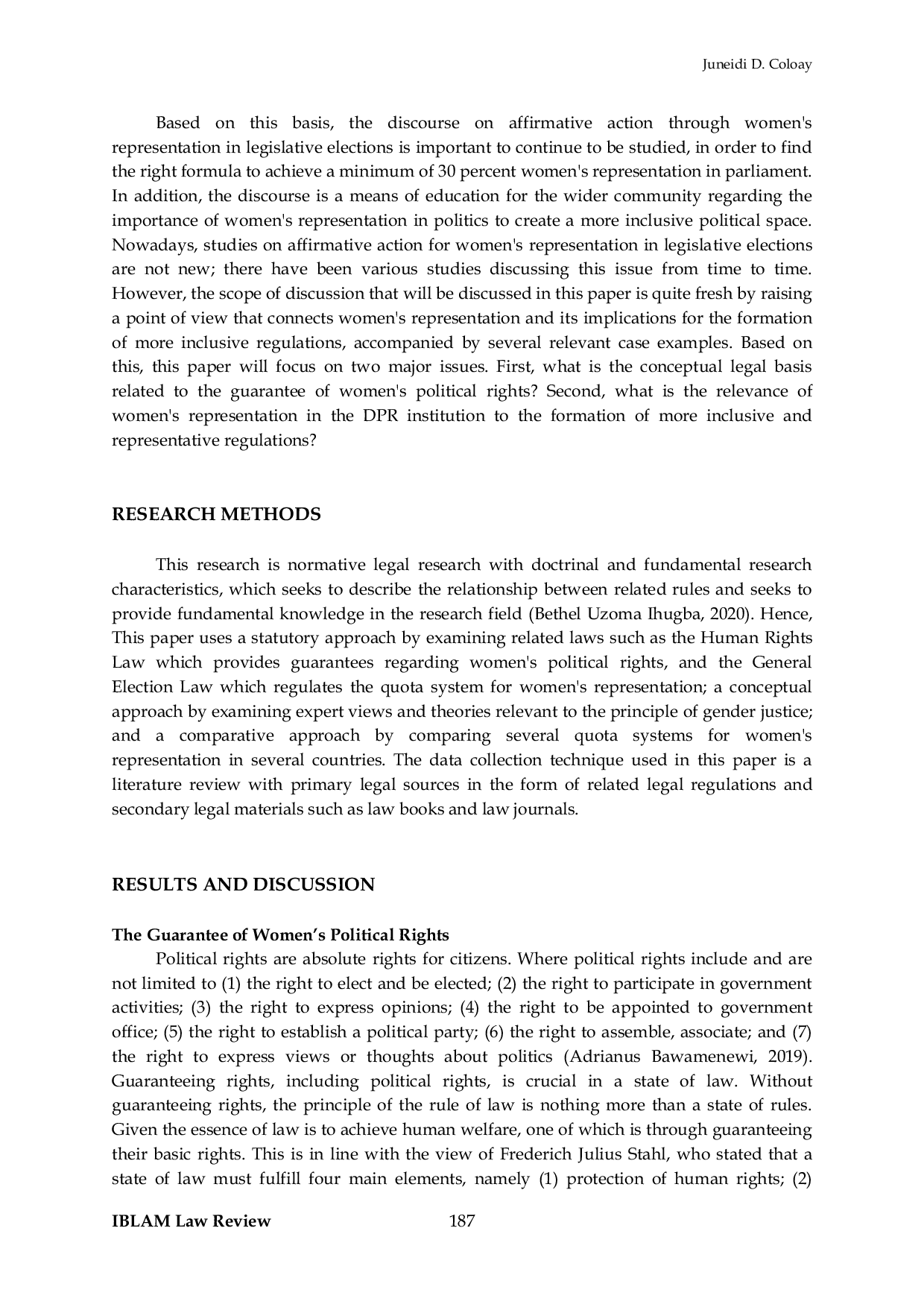 JURIS The Affirmative Action For Women In Legislative Elections As An Effort To Embody Inclusive Regulations
