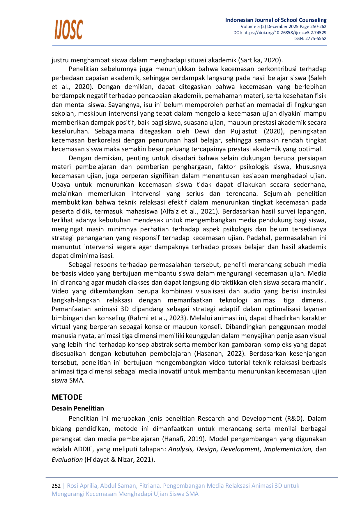 JURIS Pengembangan Media Relaksasi Animasi 3D untuk Mengurangi Kecemasan Menghadapi Ujian Siswa SMA