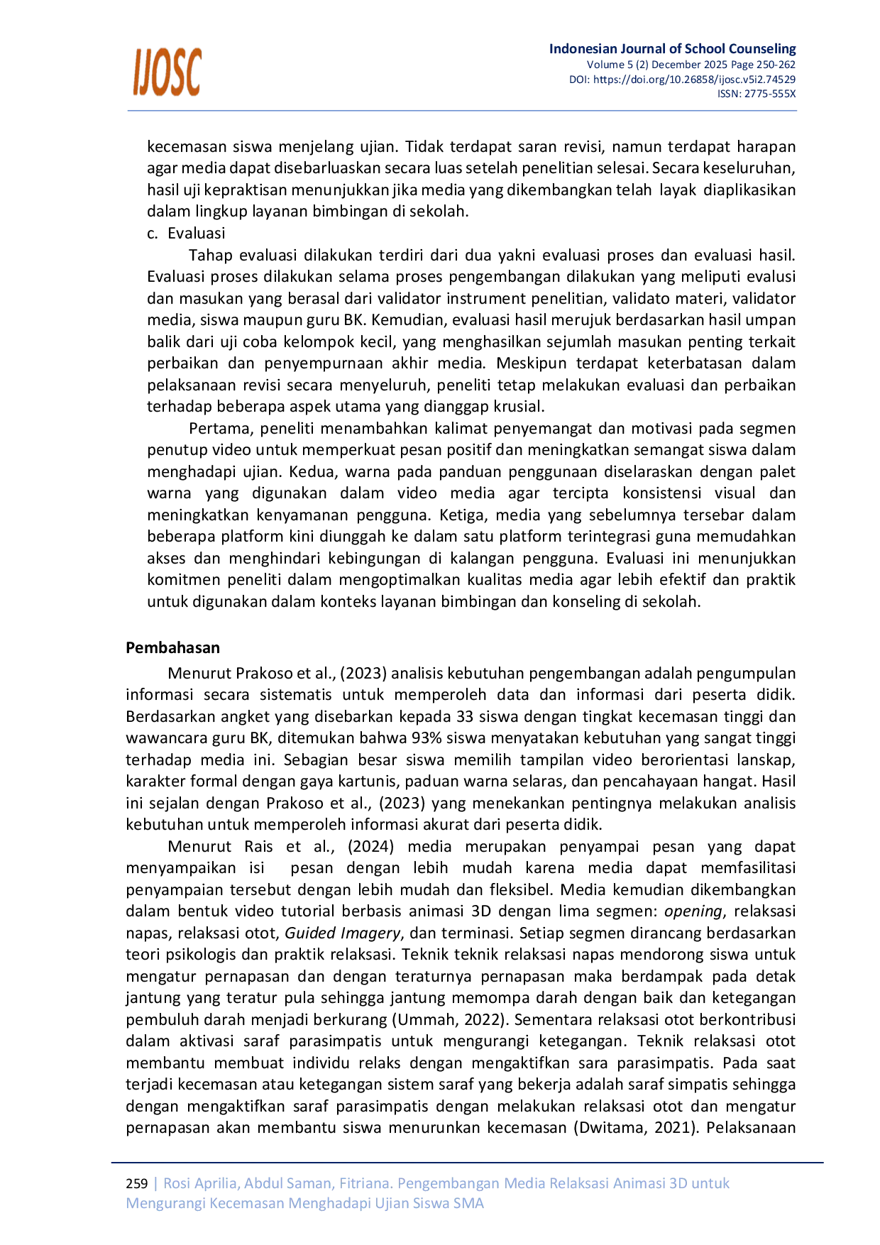 JURIS Pengembangan Media Relaksasi Animasi 3D untuk Mengurangi Kecemasan Menghadapi Ujian Siswa SMA