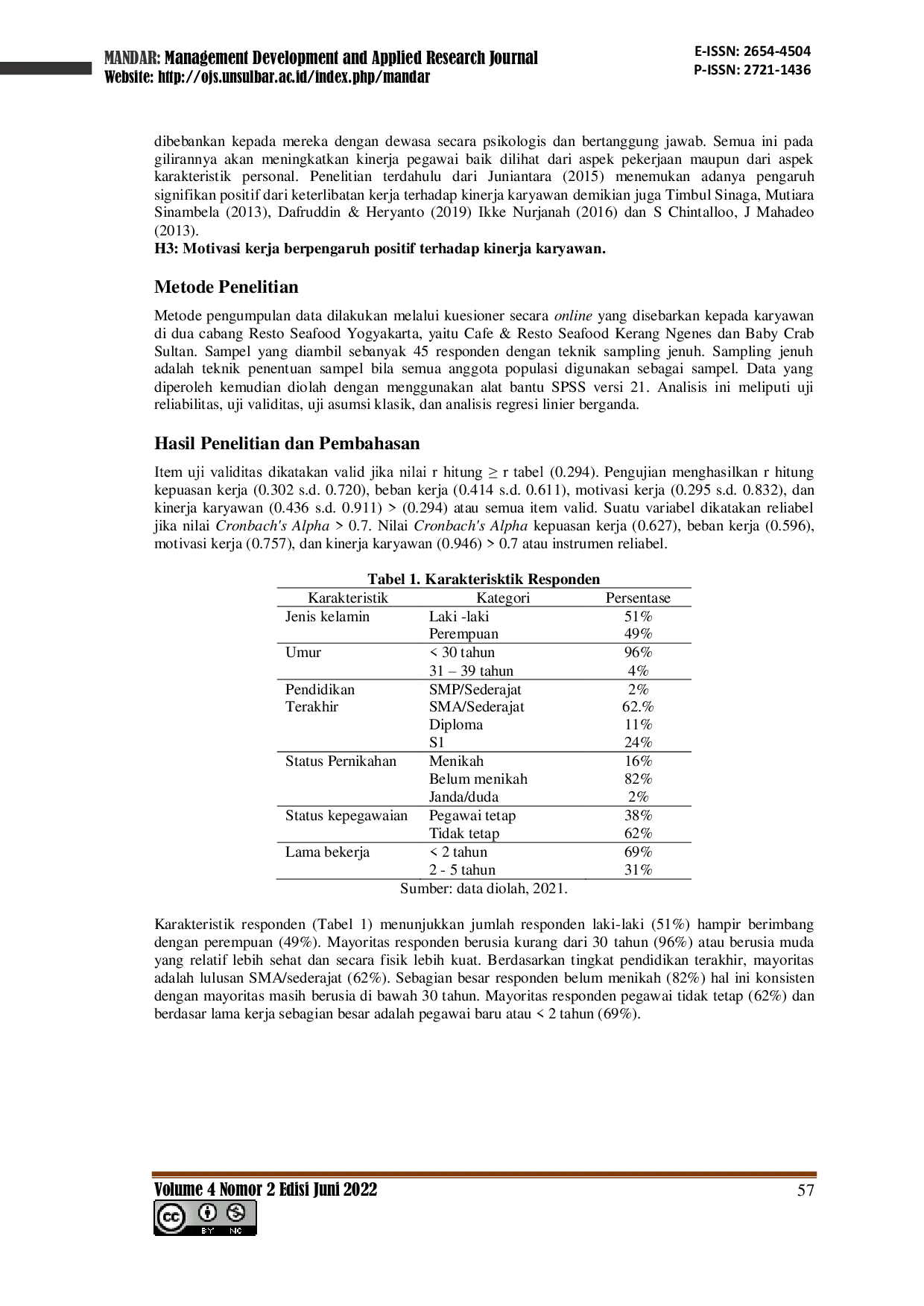 JURIS Pengaruh Kepuasan Kerja Beban Kerja Dan Motivasi Kerja Terhadap Kinerja Karyawan