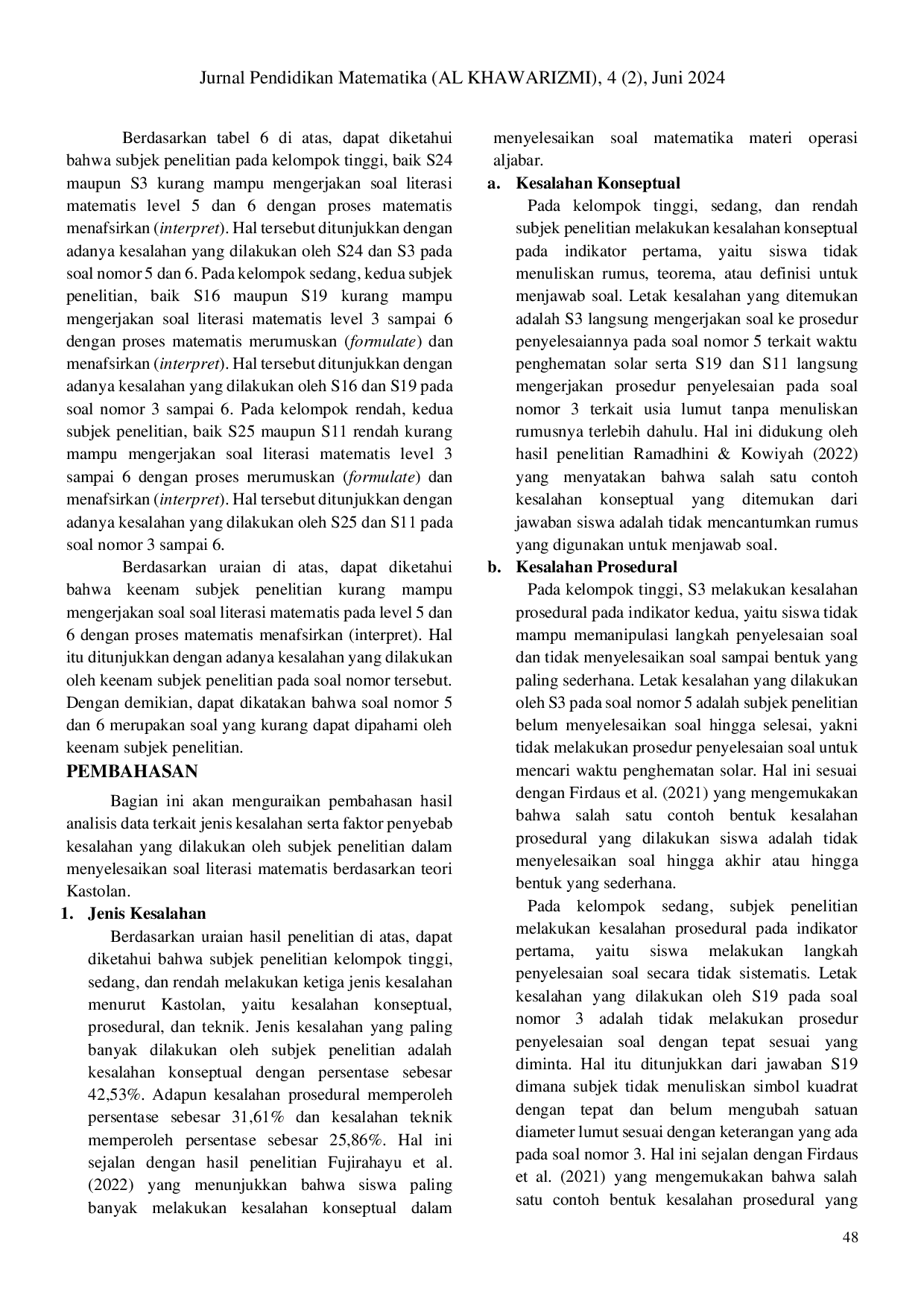 JURIS Analisis Kesalahan Siswa SMA dalam Menyelesaikan Soal Literasi Matematis Berdasarkan Teori Kastolan