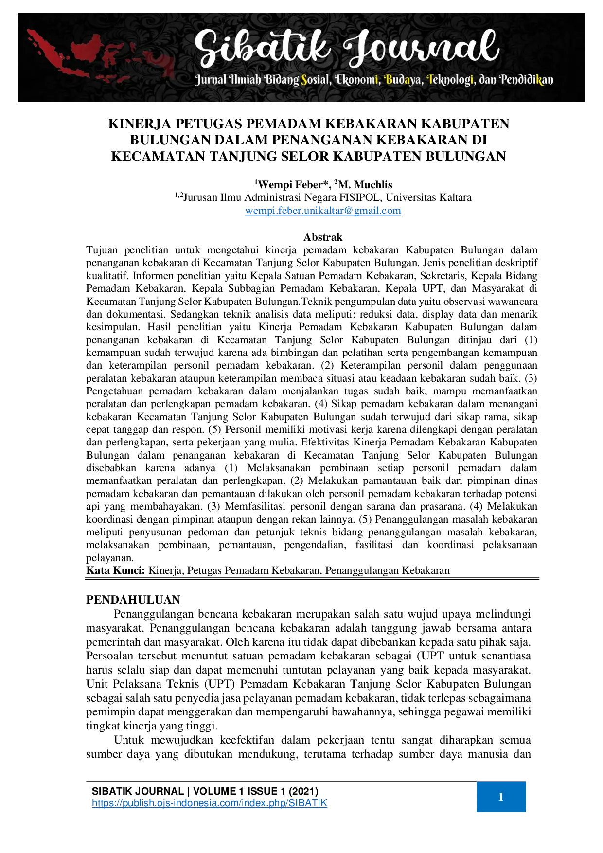 juris Kinerja Petugas Pemadam Kebakaran Kabupaten Bulungan Dalam Penanganan Kebakaran Di Kecamatan Tanjung Selor Kabupaten Bulungan