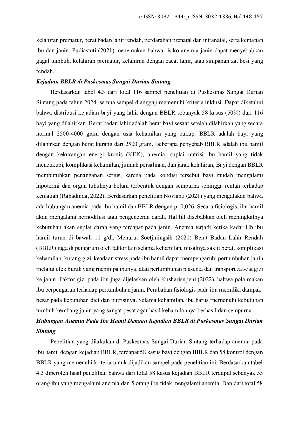 JURIS Hubungan Anemia dengan Kejadian Berat Badan Lahir Rendah di Puskesmas Sungai Durian Kabupaten Sintang