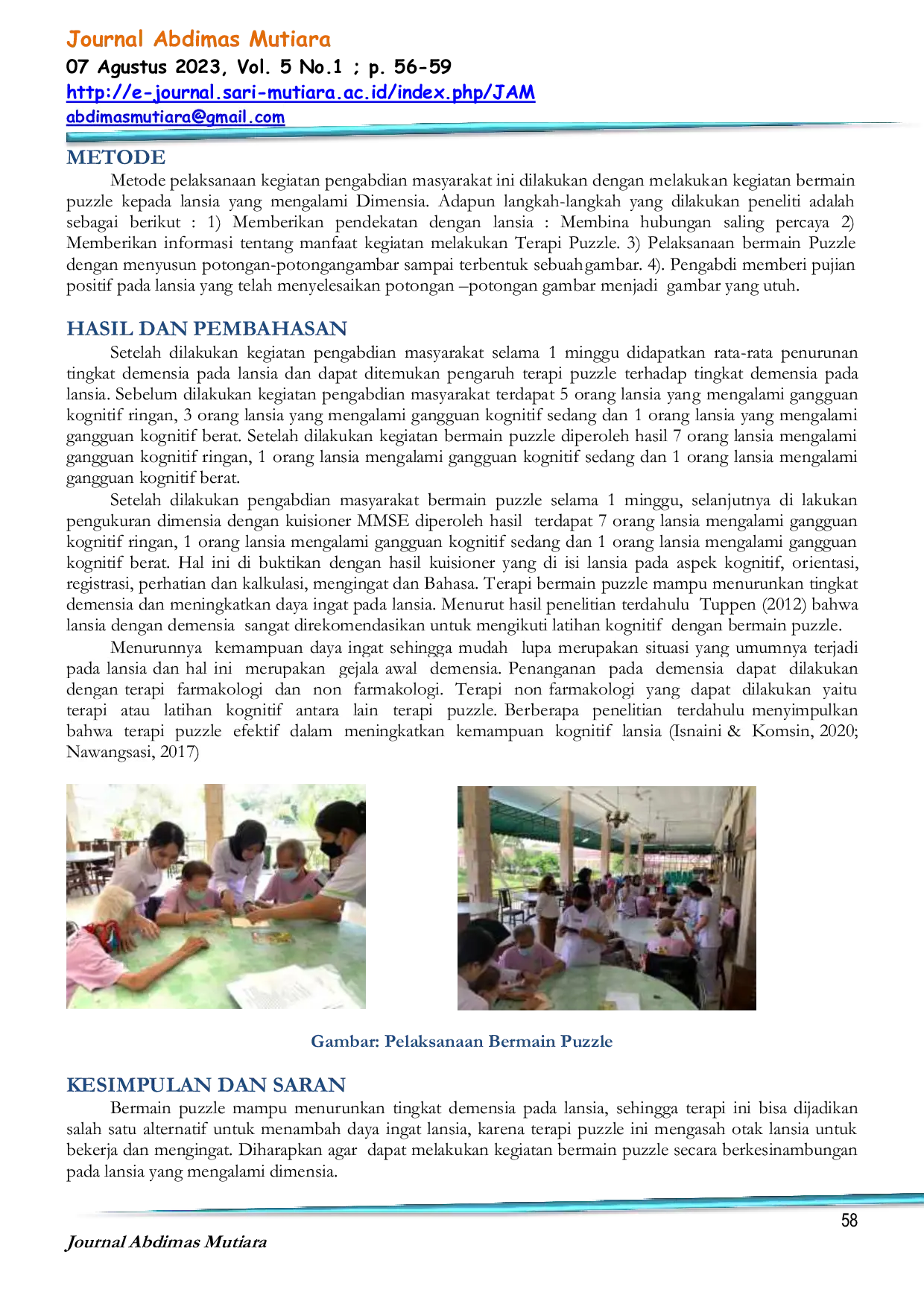JURIS Bermain Puzzle Dalam Meningkatkan Fungsi Kognitif Lansia