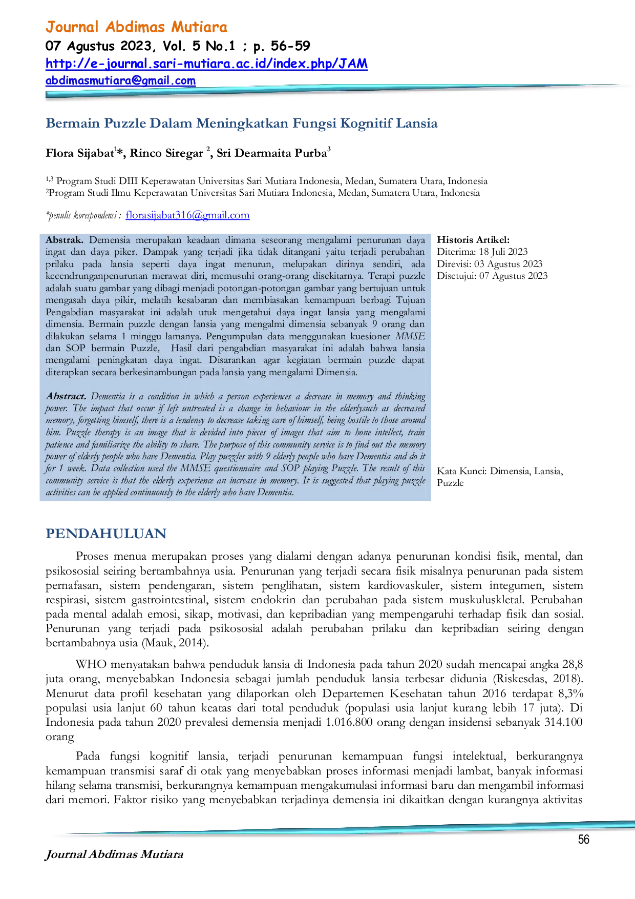 JURIS Bermain Puzzle Dalam Meningkatkan Fungsi Kognitif Lansia