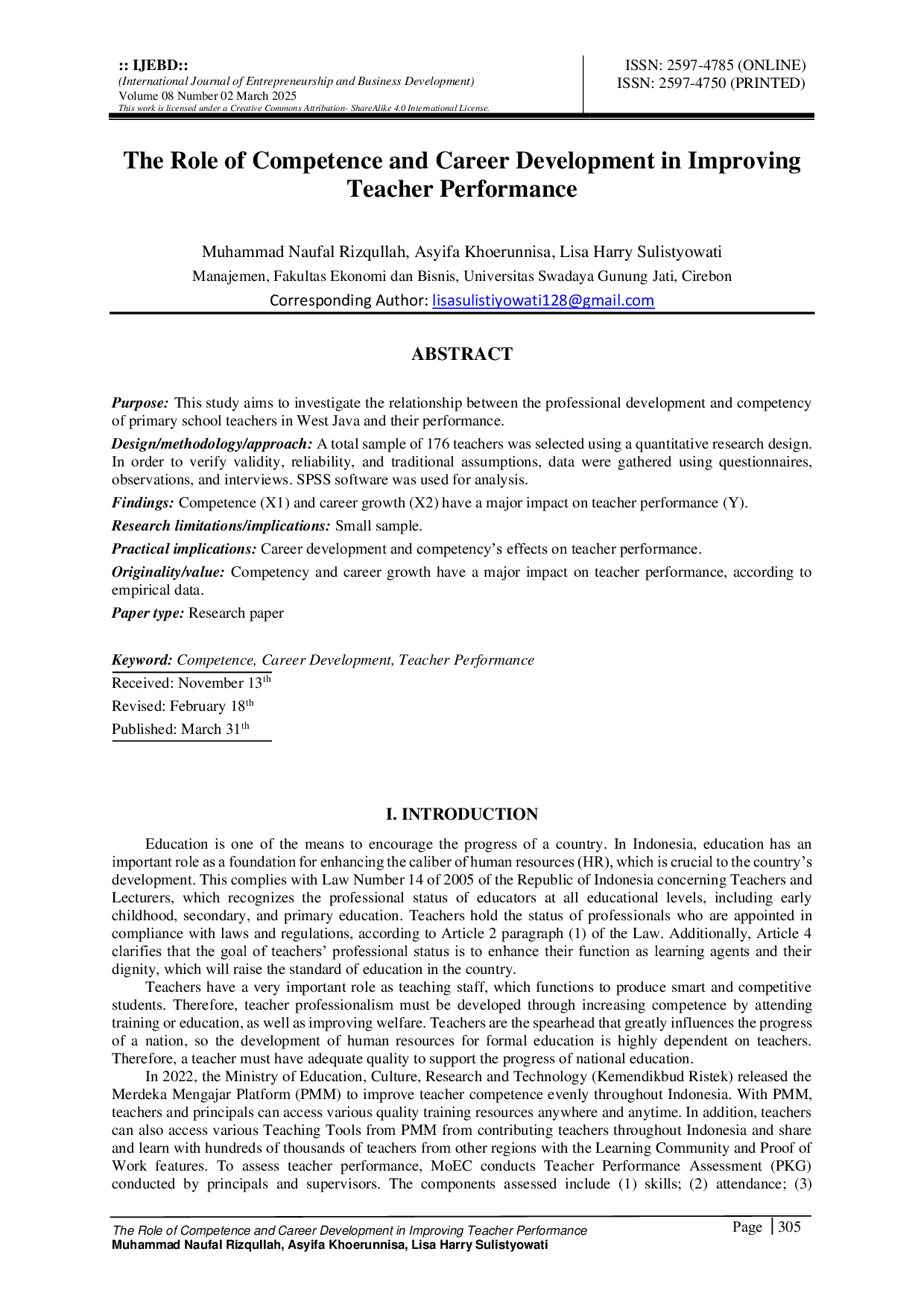 JURIS The Role Of Competence And Career Development In Improving Teacher Performance