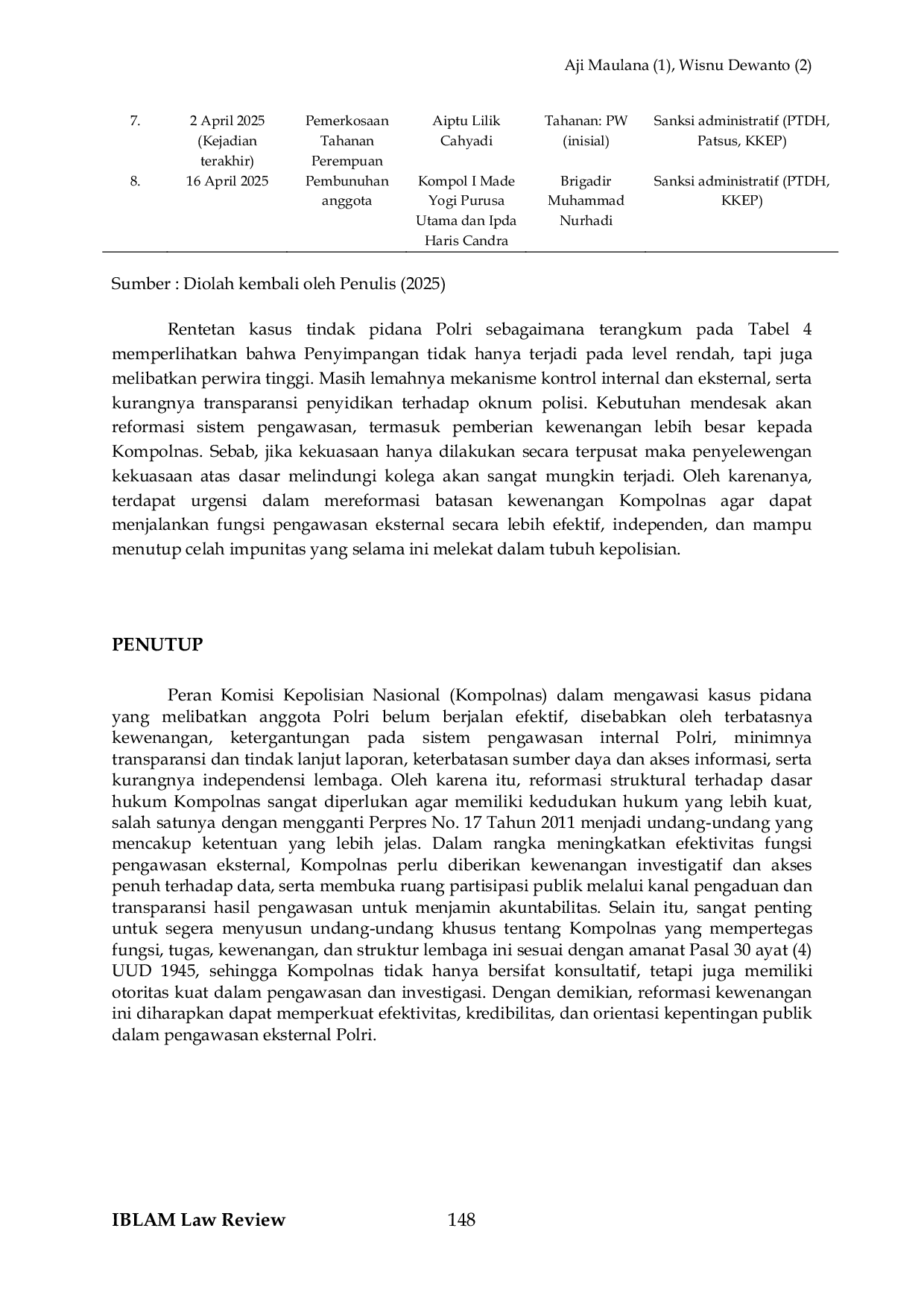 JURIS Urgensi Reformasi Batasan Kewenangan Kompolnas dalam Pengawasan Eksternal Terhadap Anggota Polri yang Melakukan Tindak Pidana