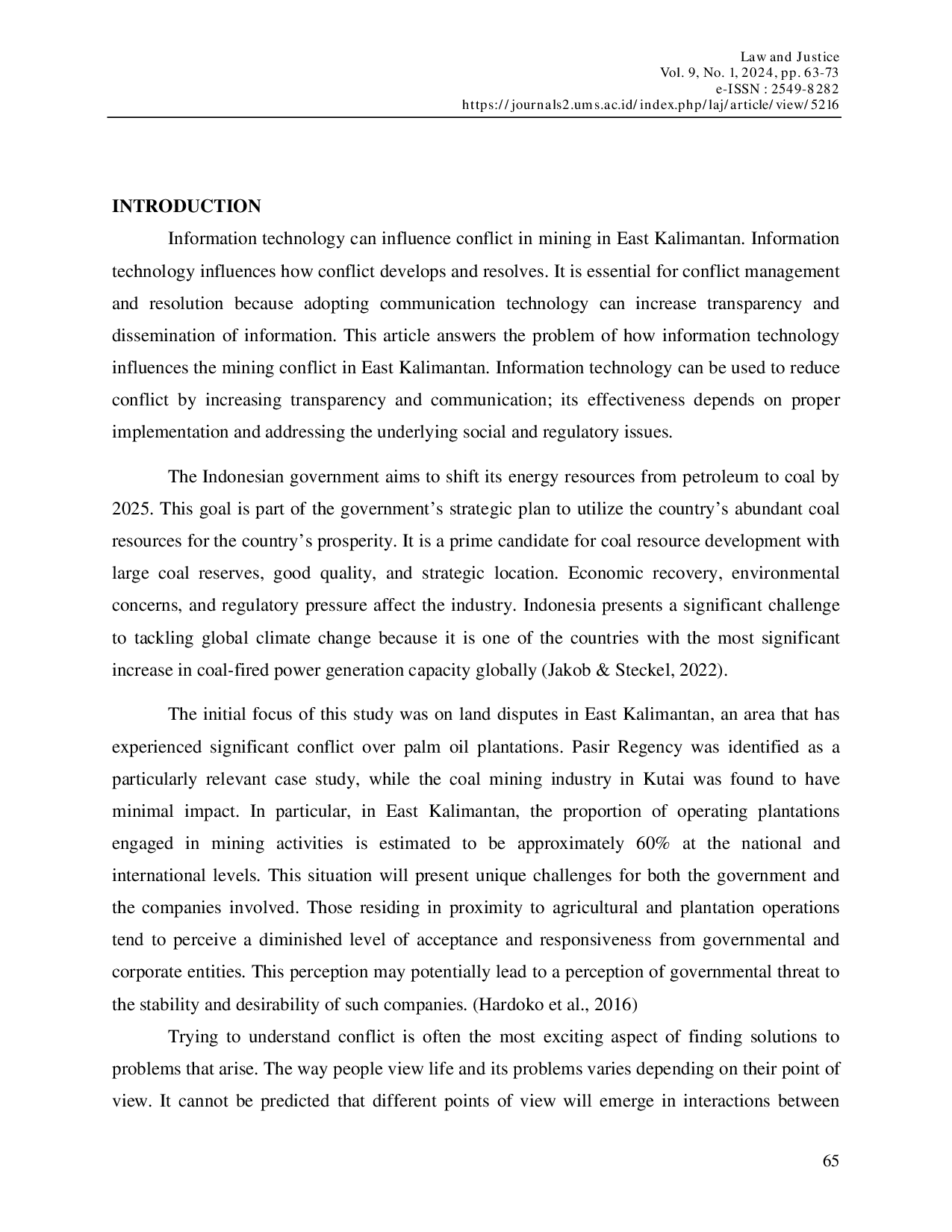 JURIS The Influence of Information Technology on Mining Conflicts in East Kalimantan