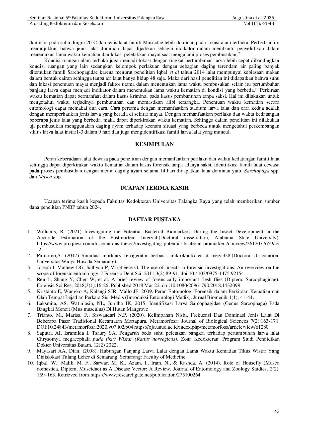 JURIS Peran dan Identifikasi Spesies Lalat Dewasa di Bidang Entomologi Forensik