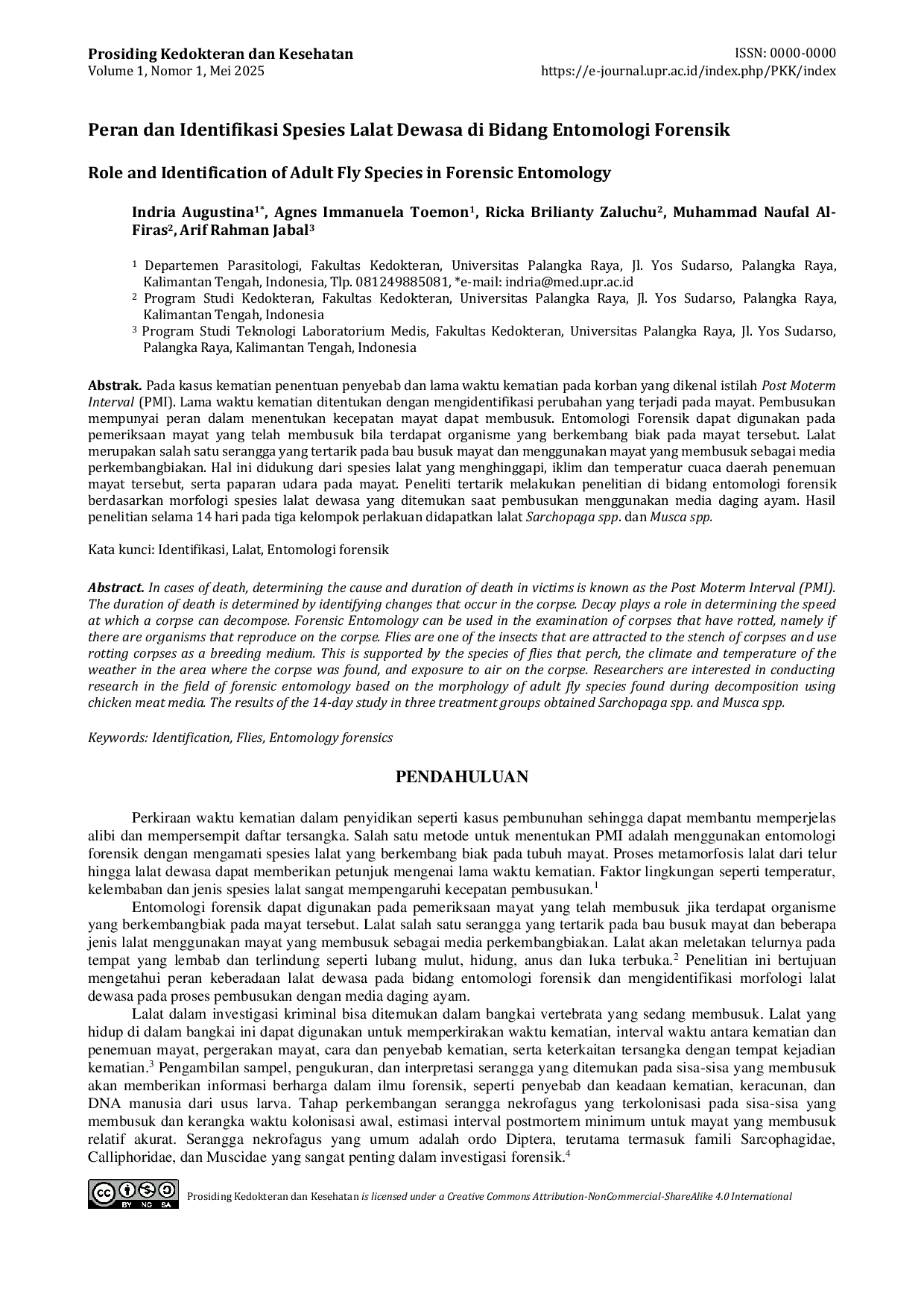 JURIS Peran dan Identifikasi Spesies Lalat Dewasa di Bidang Entomologi Forensik