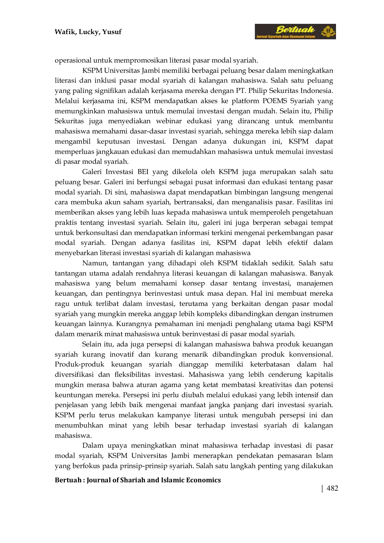 JURIS Strategi KSPM Universitas Jambi dalam Meningkatkan Minat Mahasiswa FEB untuk Berinvestasi di Pasar Modal Syariah