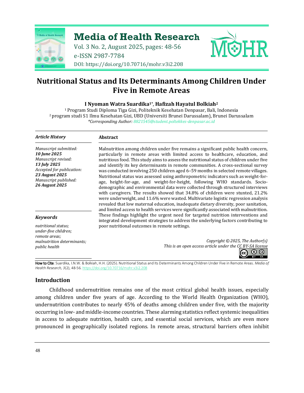 JURIS Nutritional Status and Its Determinants Among Children Under Five in Remote Areas
